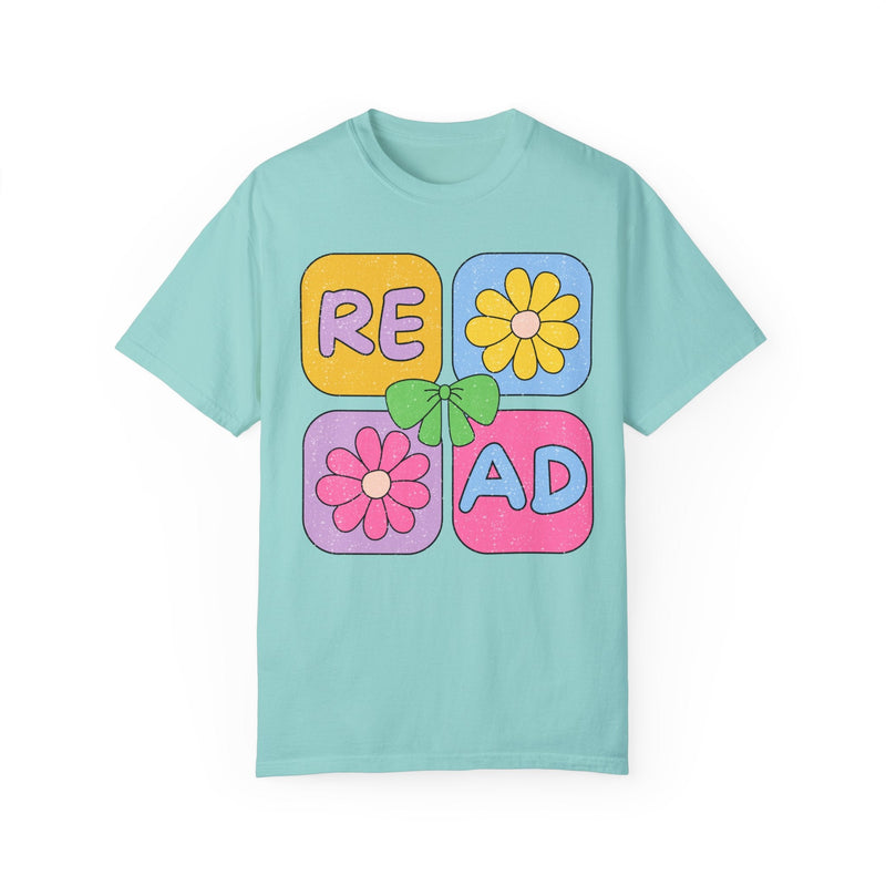 Reading Teacher Tee Shirt for School Librarian or Romance Reader, Cute Bookish Tee Shirt for Book Lover or Bookworm, Colorful 90s Aesthetic - Opal and June