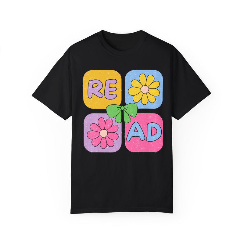 Reading Teacher Tee Shirt for School Librarian or Romance Reader, Cute Bookish Tee Shirt for Book Lover or Bookworm, Colorful 90s Aesthetic - Opal and June