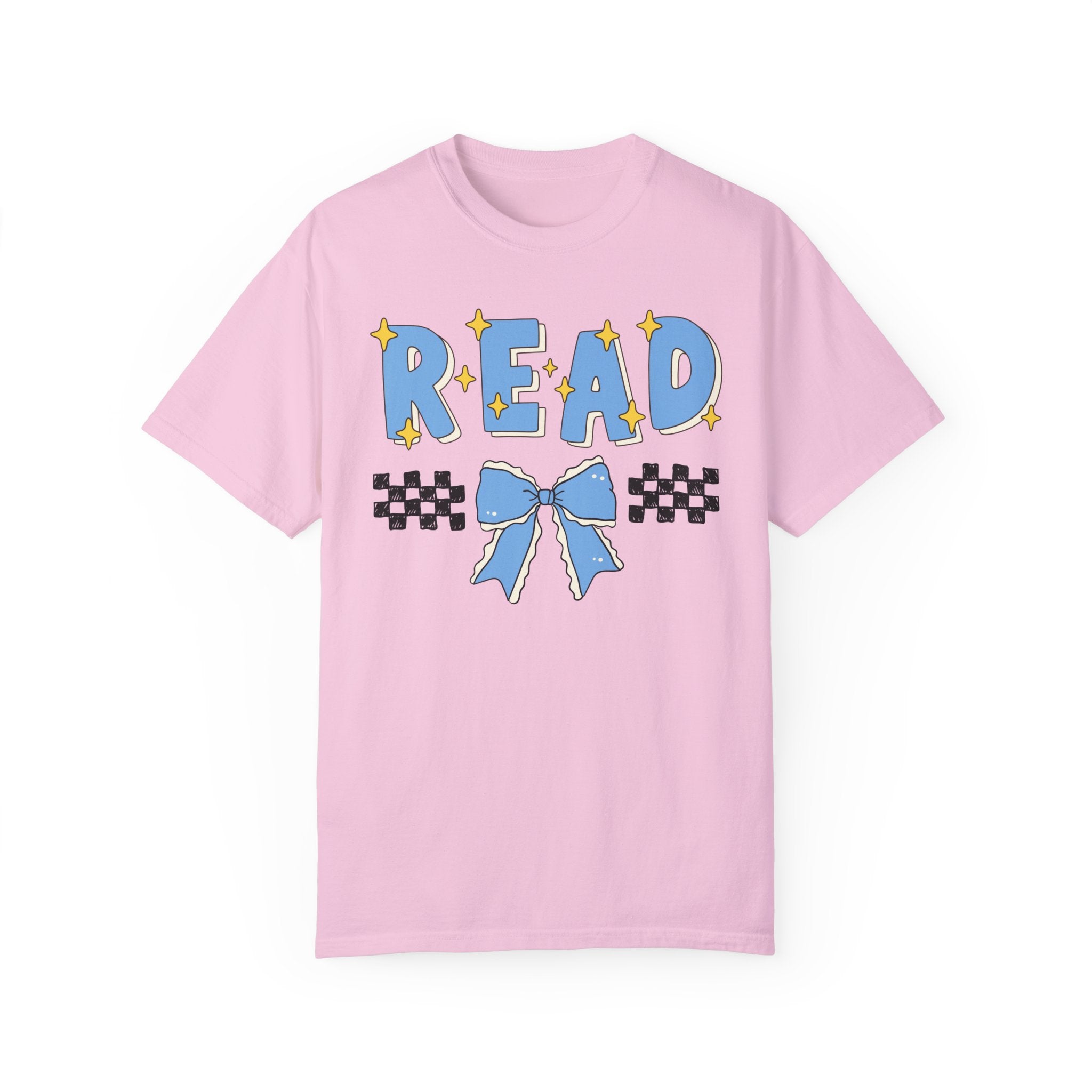 Reading Teacher Tee Shirt with Bow: Cute School Librarian Gift for Bookworm, Kindergarten Teacher Appreciation Gift with Bow, Reading Month - Opal and June