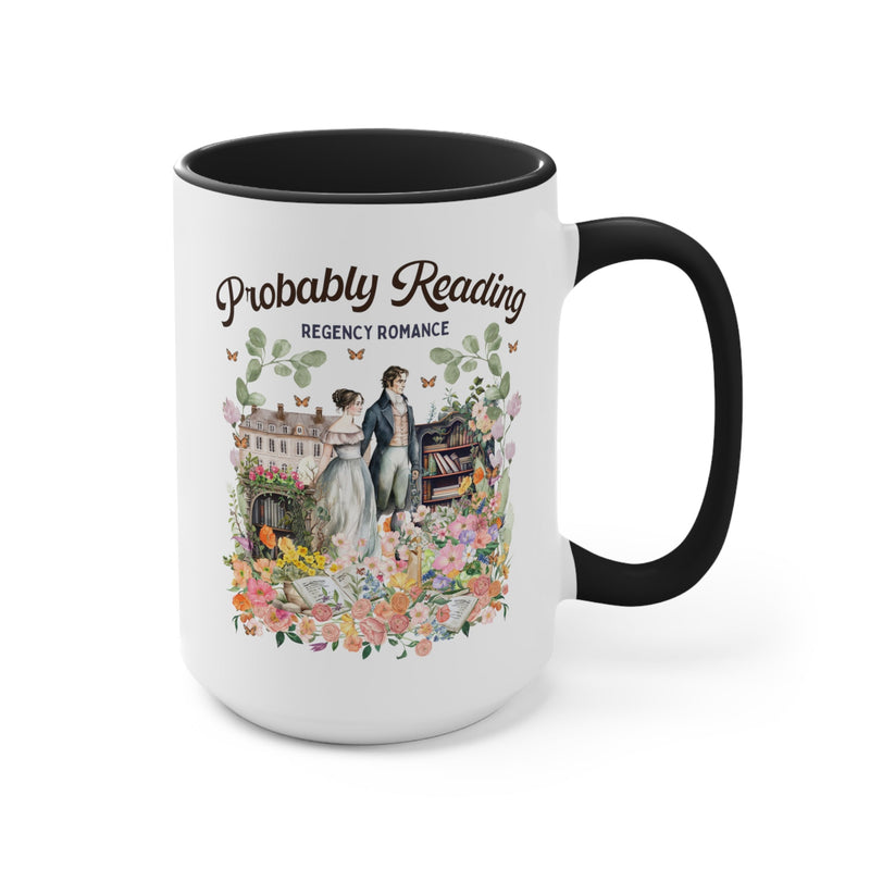 Regency Romance Coffee Mug: Bookish 15 Oz Coffee Mug for Historical Romance Reader | Gift for Librarian or English Major with Boho Flowers - Opal and June