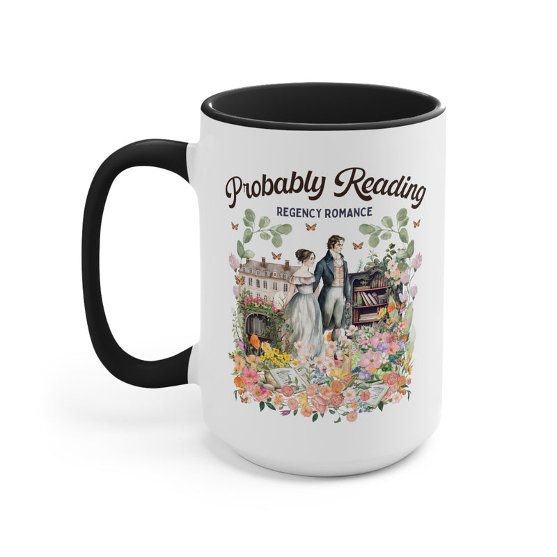 Regency Romance Coffee Mug: Bookish 15 Oz Coffee Mug for Historical Romance Reader | Gift for Librarian or English Major with Boho Flowers - Opal and June