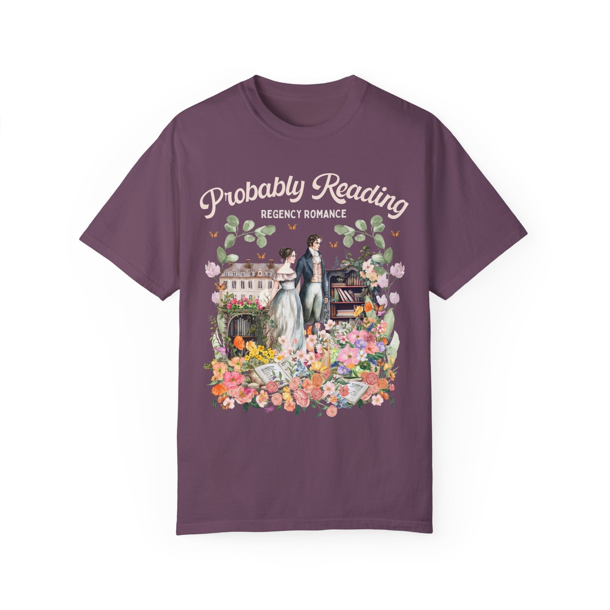 Regency Romance Tee Shirt: Bookish Shirt with Cottagecore Flowers and Butterflies | Floral Book Lover Shirt for Historical Romance Reader - Opal and June