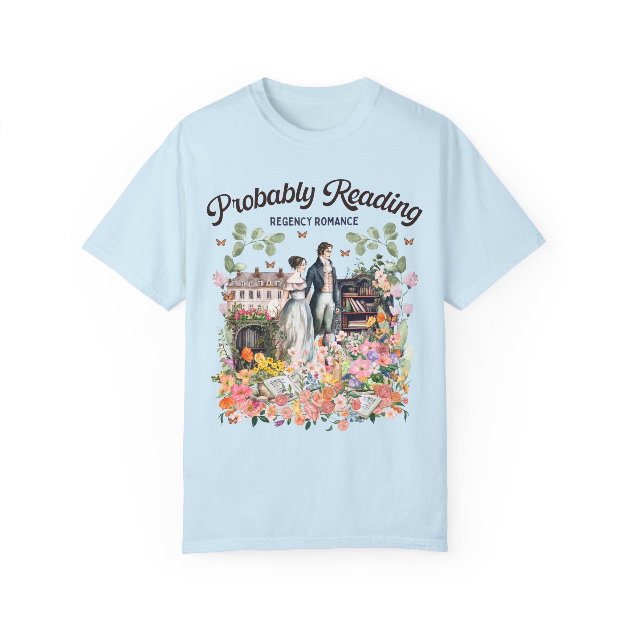 Regency Romance Tee Shirt: Bookish Shirt with Cottagecore Flowers and Butterflies | Floral Book Lover Shirt for Historical Romance Reader - Opal and June