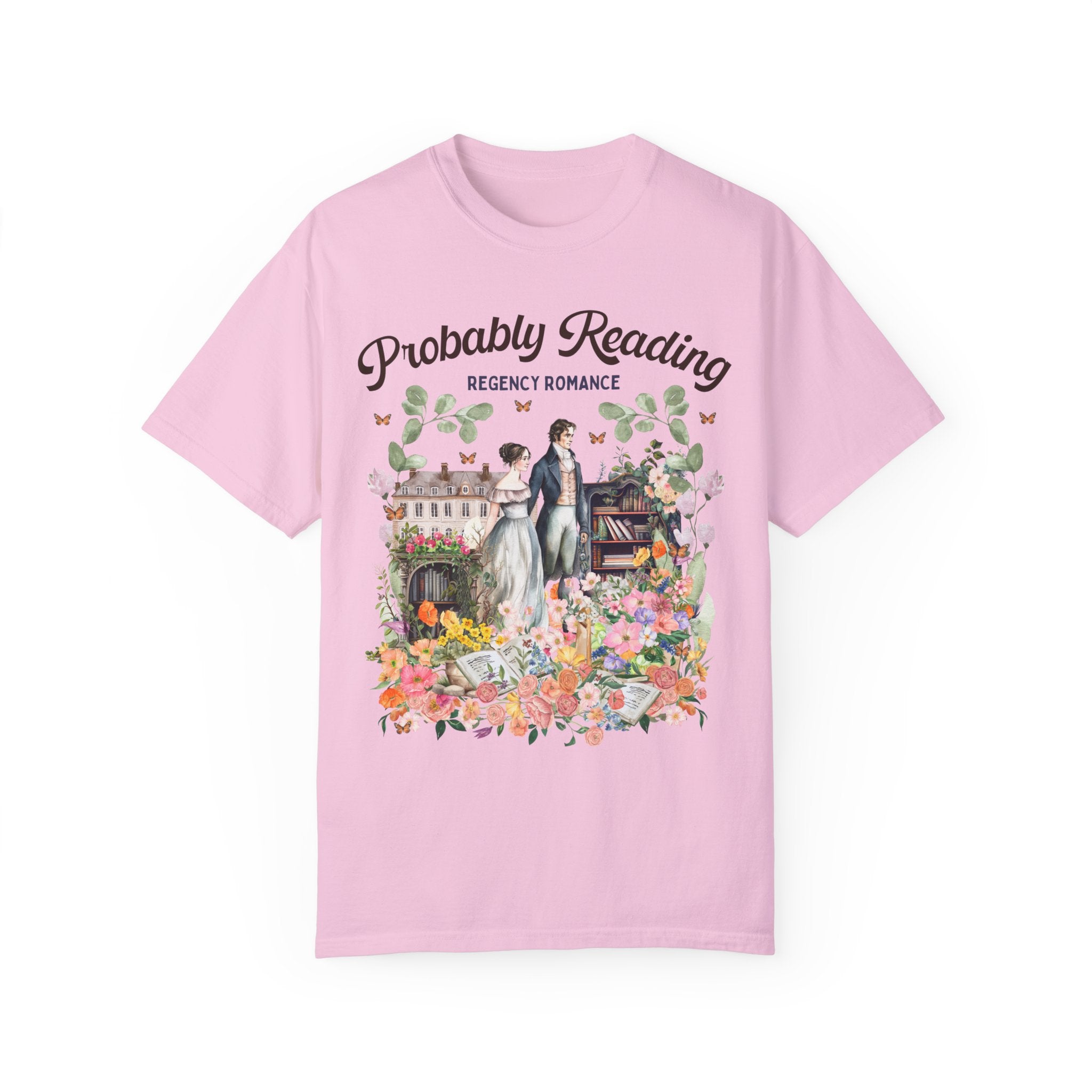 Regency Romance Tee Shirt: Bookish Shirt with Cottagecore Flowers and Butterflies | Floral Book Lover Shirt for Historical Romance Reader - Opal and June