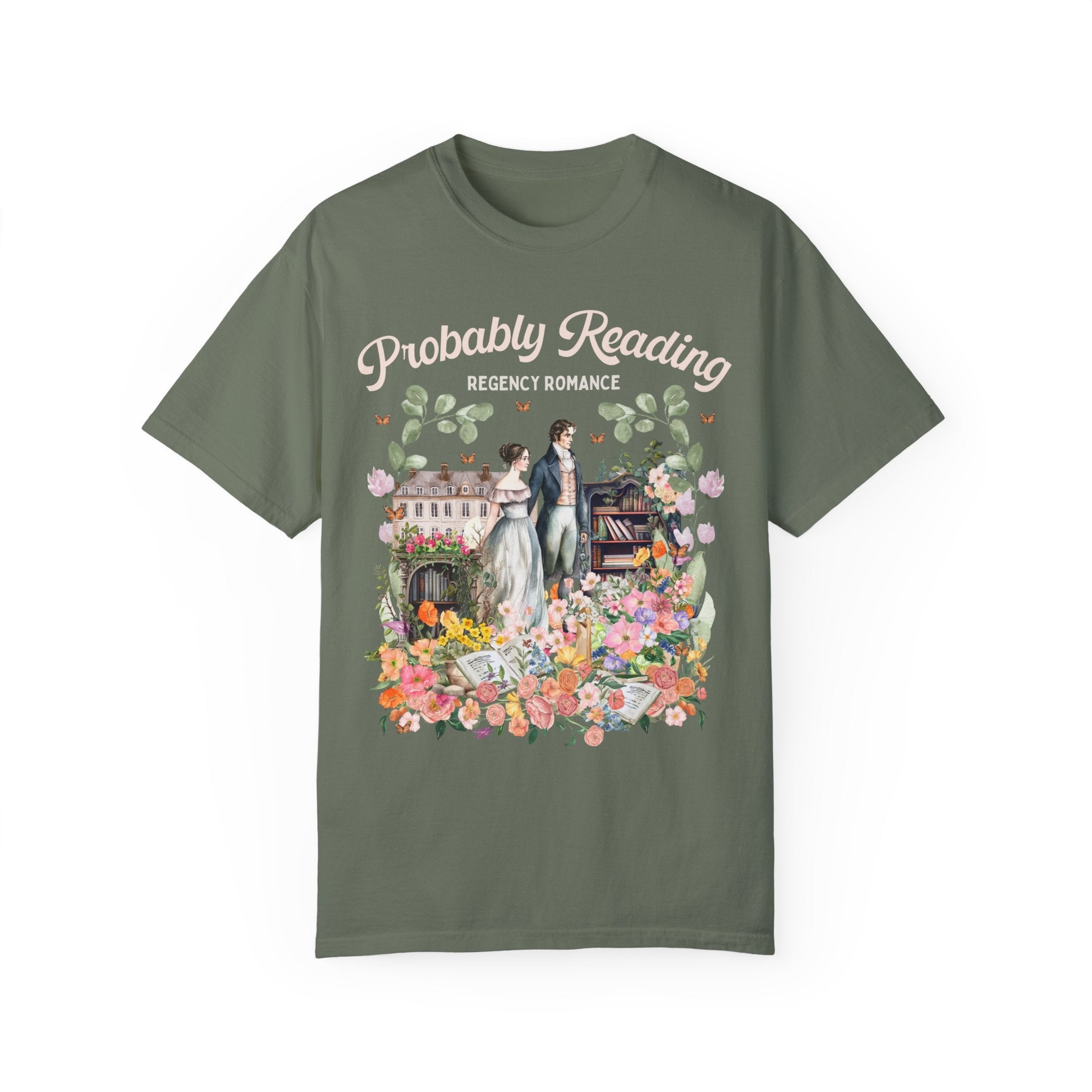 Regency Romance Tee Shirt: Bookish Shirt with Cottagecore Flowers and Butterflies | Floral Book Lover Shirt for Historical Romance Reader - Opal and June