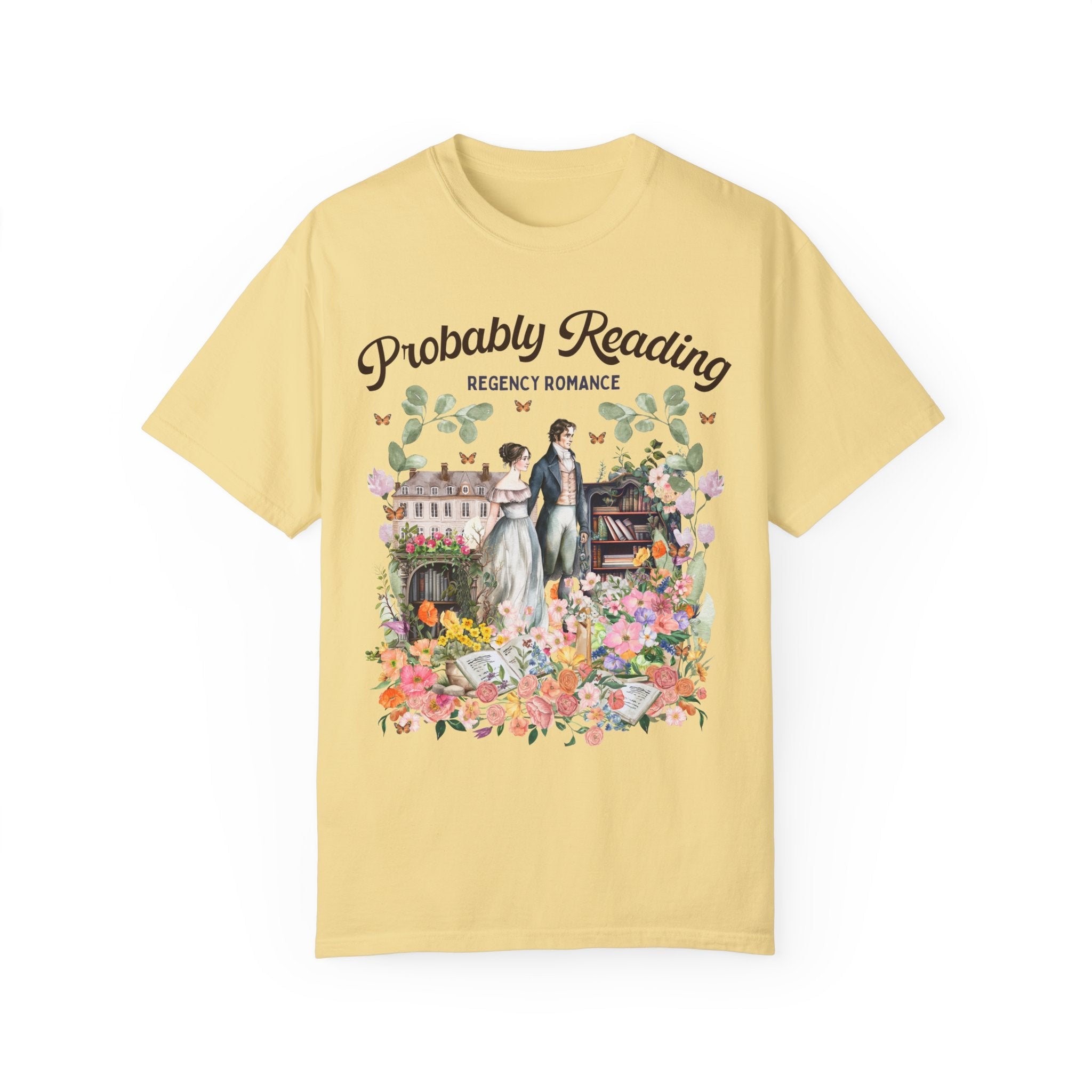 Regency Romance Tee Shirt: Bookish Shirt with Cottagecore Flowers and Butterflies | Floral Book Lover Shirt for Historical Romance Reader - Opal and June