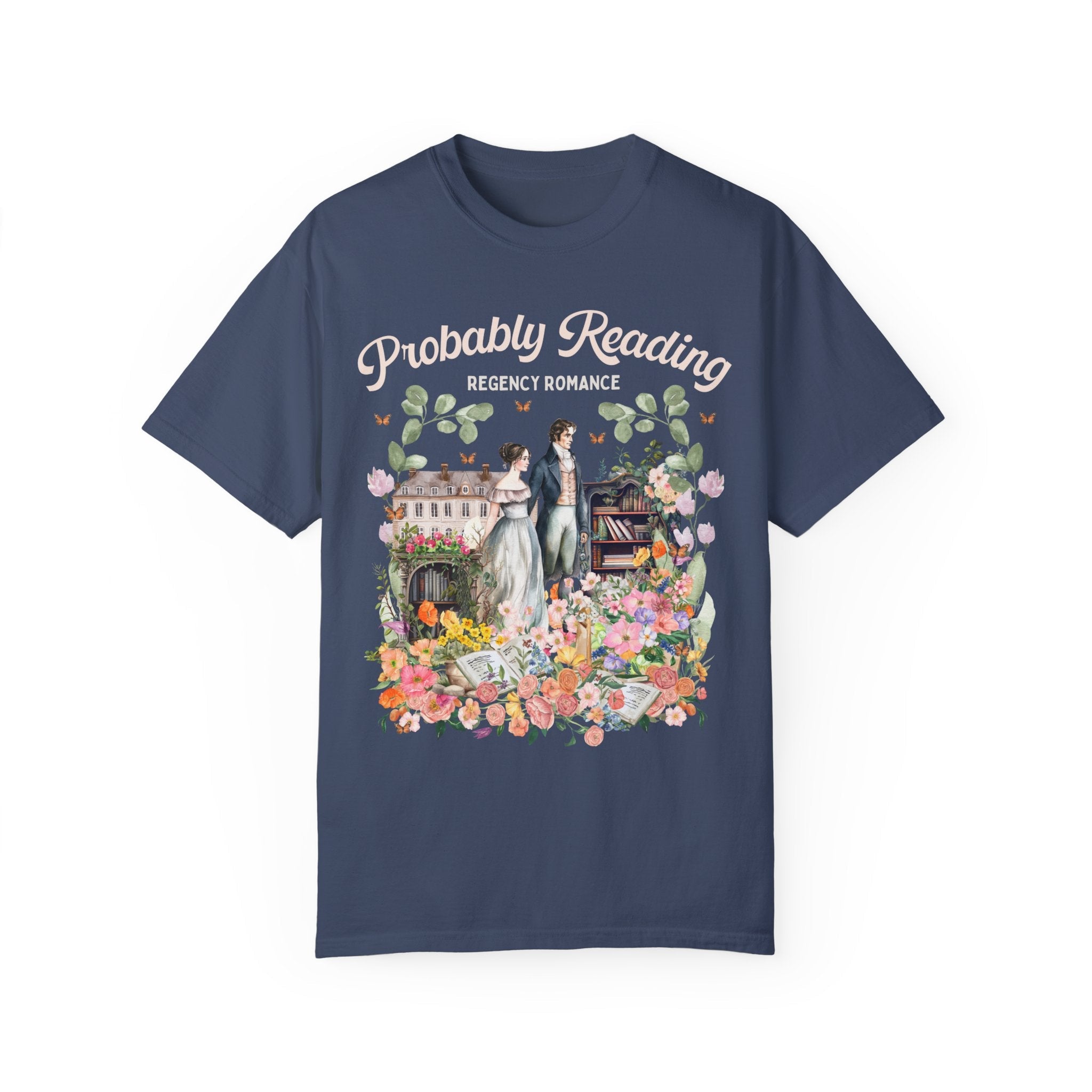 Regency Romance Tee Shirt: Bookish Shirt with Cottagecore Flowers and Butterflies | Floral Book Lover Shirt for Historical Romance Reader - Opal and June