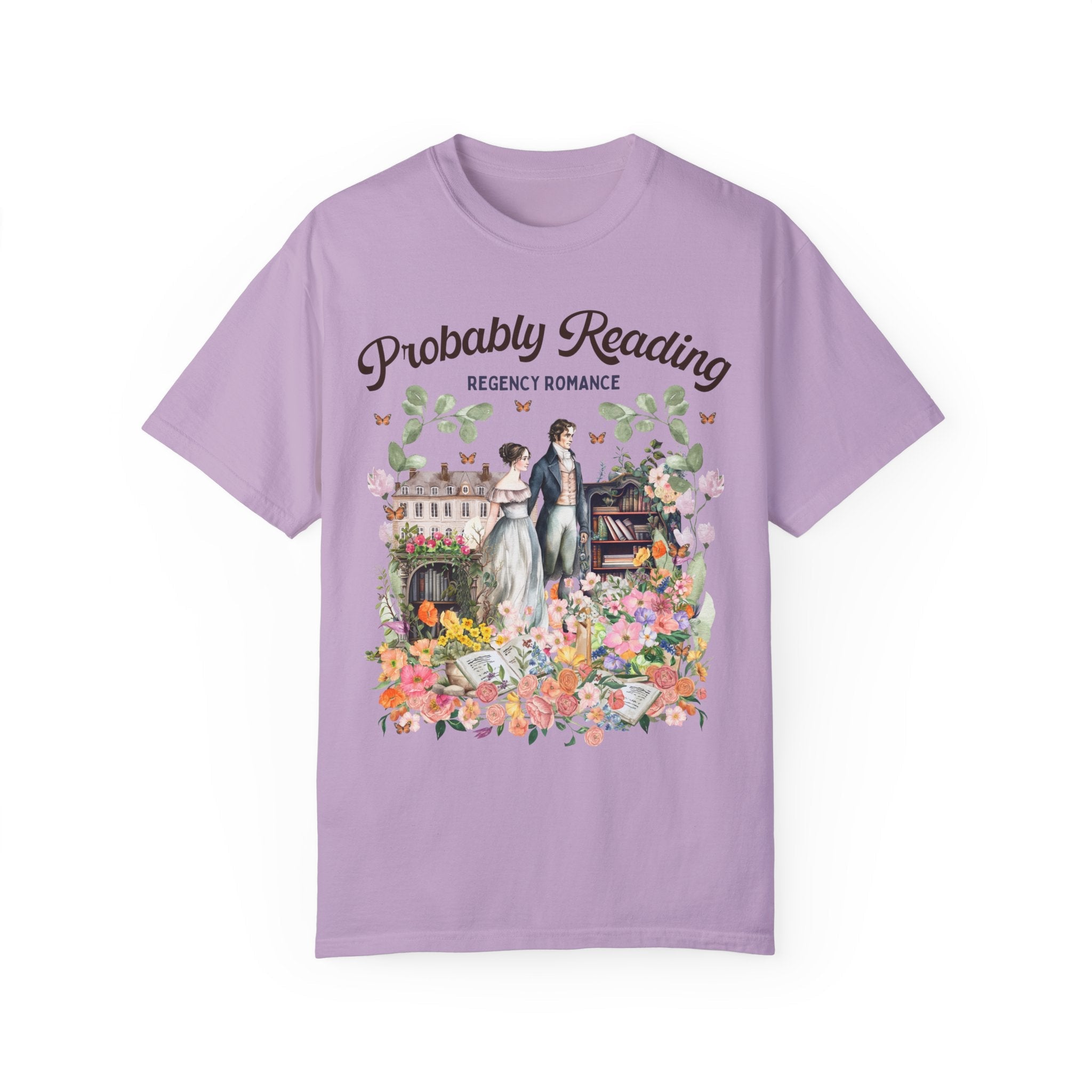 Regency Romance Tee Shirt: Bookish Shirt with Cottagecore Flowers and Butterflies | Floral Book Lover Shirt for Historical Romance Reader - Opal and June