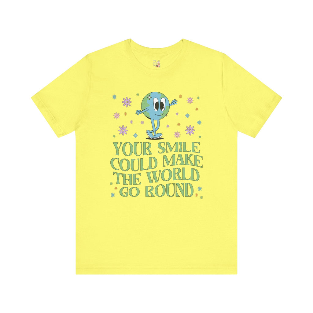 Retro Earth: Your Smile Could Make the World Go Round | Gift for Teen, Cute Floral Earth Tee, Positive Vibes, T-Shirt with Uplifting Message - Opal and June