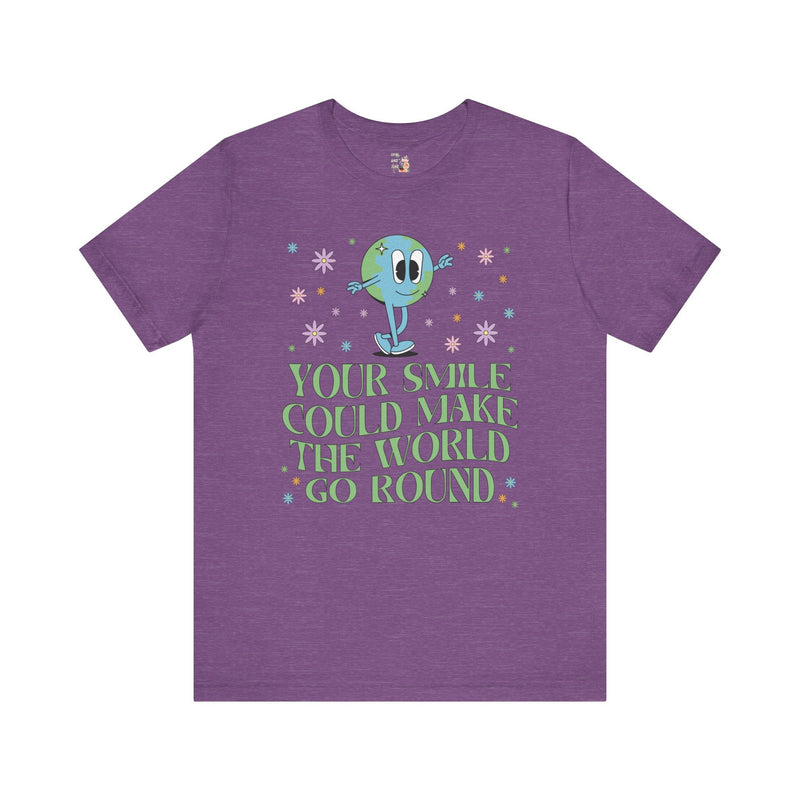 Retro Earth: Your Smile Could Make the World Go Round | Gift for Teen, Cute Floral Earth Tee, Positive Vibes, T-Shirt with Uplifting Message - Opal and June