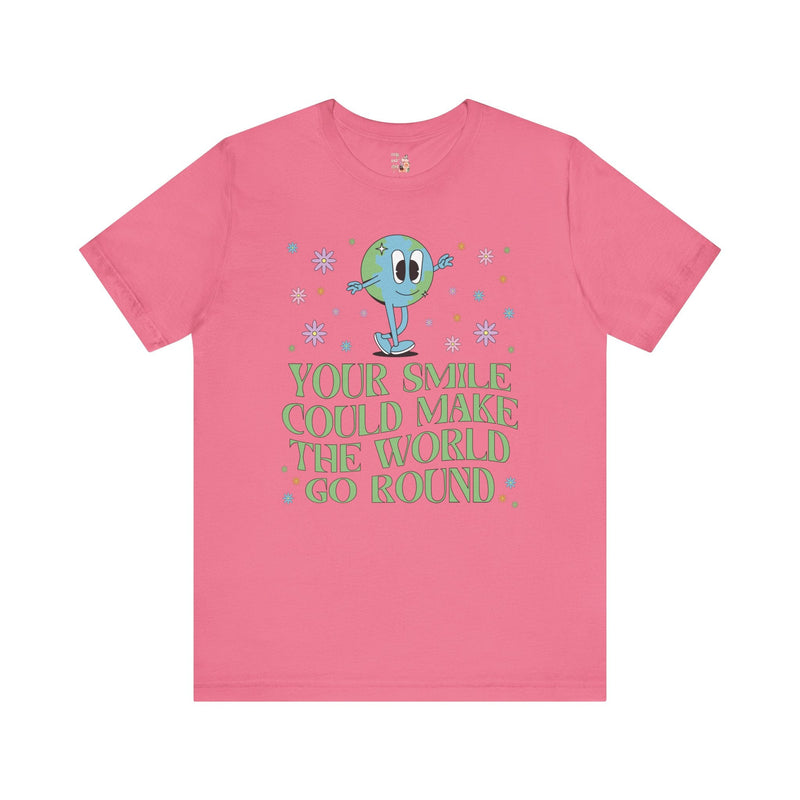 Retro Earth: Your Smile Could Make the World Go Round | Gift for Teen, Cute Floral Earth Tee, Positive Vibes, T-Shirt with Uplifting Message - Opal and June