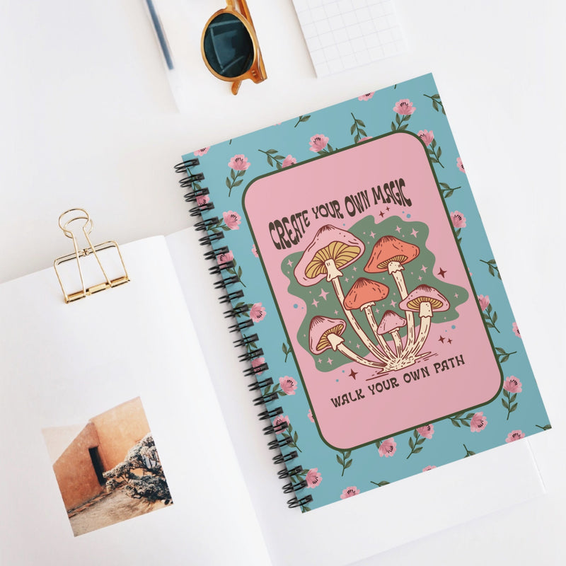 Retro Mushroom Notebook with Cottagecore Flowers: Create Your Own Magic | Cute Floral Spiral Notebook - Opal and June