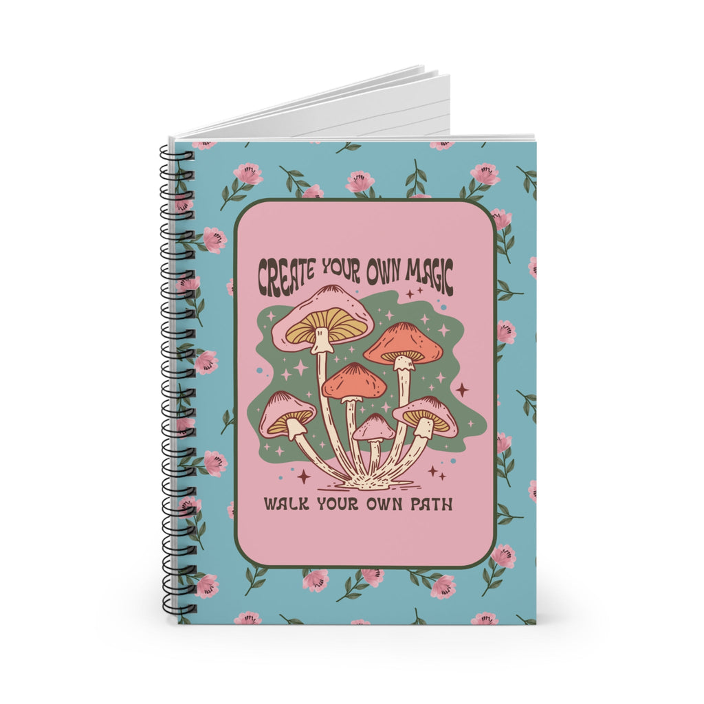 Retro Mushroom Notebook with Cottagecore Flowers: Create Your Own Magic | Cute Floral Spiral Notebook - Opal and June