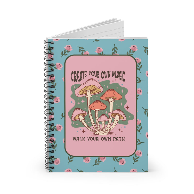 Retro Mushroom Notebook with Cottagecore Flowers: Create Your Own Magic | Cute Floral Spiral Notebook - Opal and June