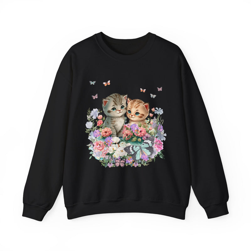 Ridiculous and Funny Cat Sweatshirt for Cat Moms Who Love Butterflies | 90s Throwback Sweatshirt for Animal Lover, Kittens with Flowers - Opal and June