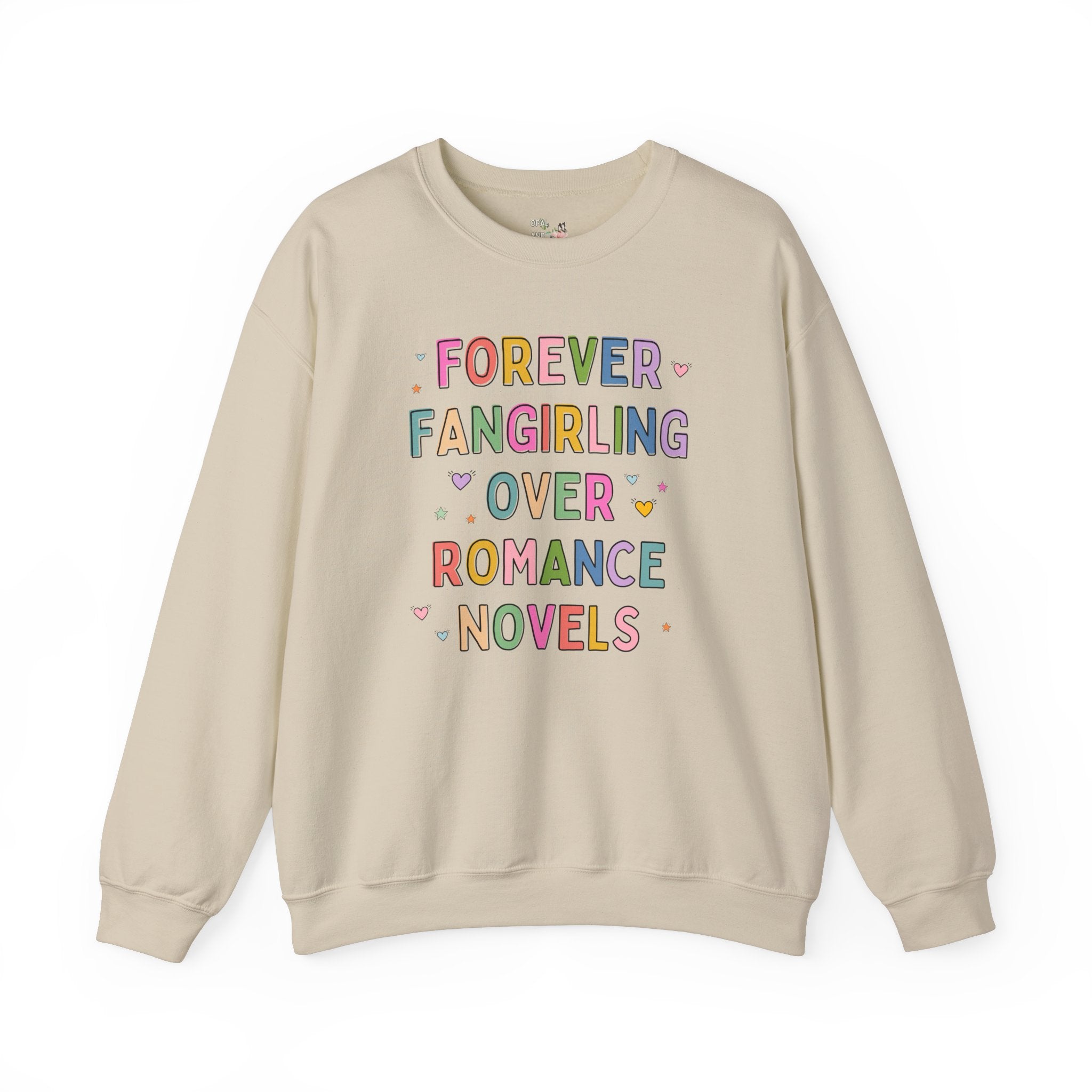 Romance Reader Book Lover Sweatshirt with Hearts, Cute Bookish Shirt, Romance Book Author or Librarian Who Loves Reading Romantasy Novels - Opal and June