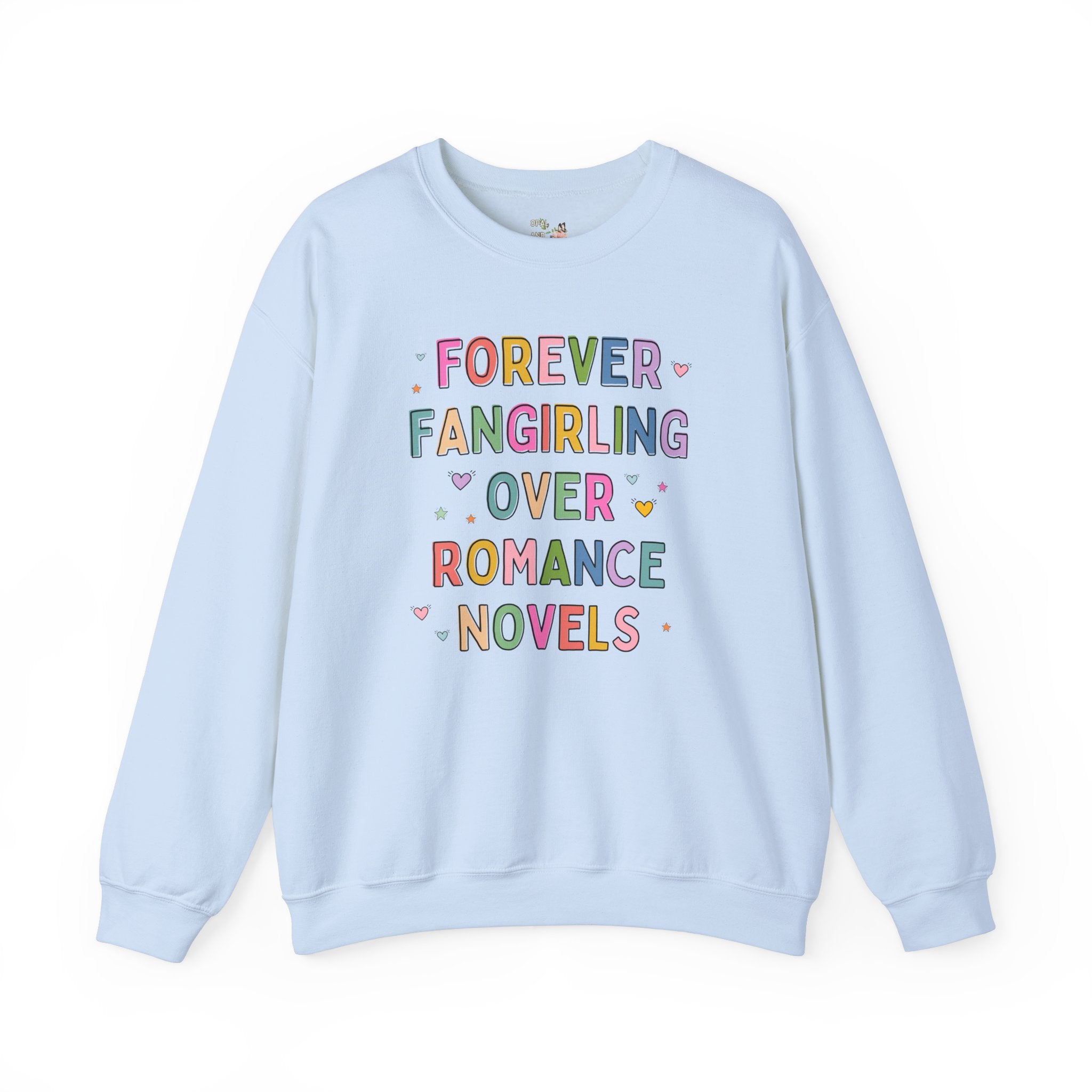 Romance Reader Book Lover Sweatshirt with Hearts, Cute Bookish Shirt, Romance Book Author or Librarian Who Loves Reading Romantasy Novels - Opal and June
