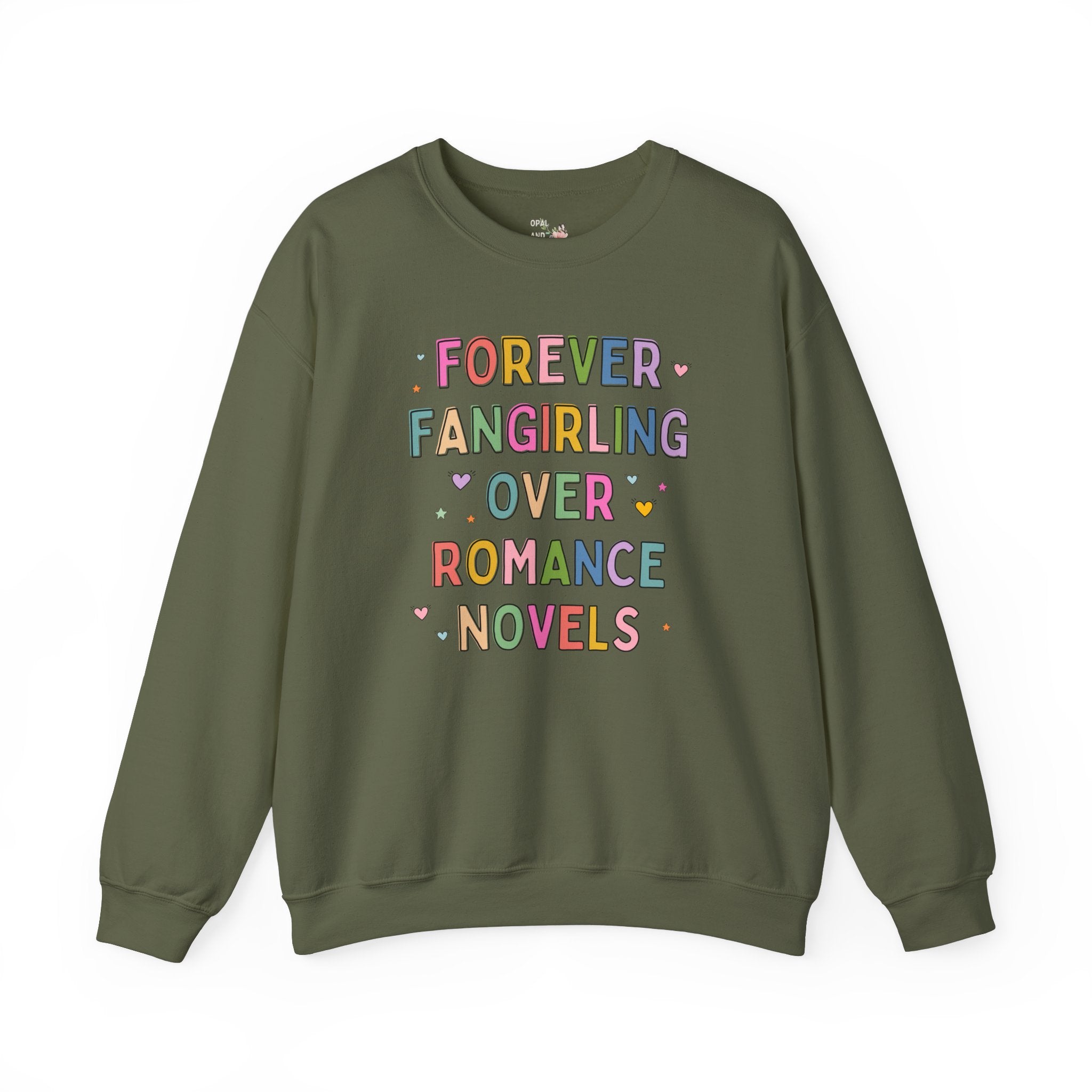 Romance Reader Book Lover Sweatshirt with Hearts, Cute Bookish Shirt, Romance Book Author or Librarian Who Loves Reading Romantasy Novels - Opal and June