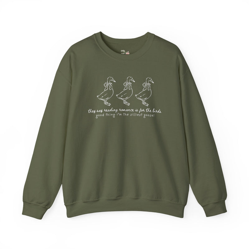 Romance Reader Silly Goose Sweatshirt for Bookworm Who Loves Reading Romance Novels, Funny and Cozy Librarian T-Shirt with Coquette Bows - Opal and June