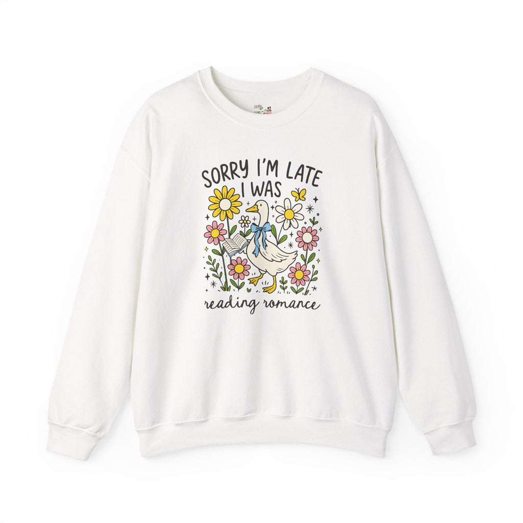 Romance Reader Sweatshirt, Animal Lover Who Loves Flowers and Reading Romance Books, Cute Bookish Shirt with Silly Goose, Romance Bookworm - Opal and June