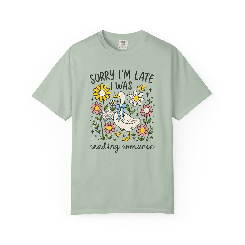Romance Reader Tee Shirt for Animal Lover Who Loves Flowers and Reading Romance Books, Cute Bookish Shirt with Silly Goose, Romance Bookworm - Opal and June
