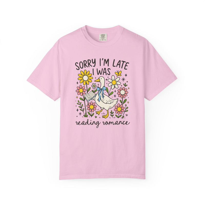 Romance Reader Tee Shirt for Animal Lover Who Loves Flowers and Reading Romance Books, Cute Bookish Shirt with Silly Goose, Romance Bookworm - Opal and June