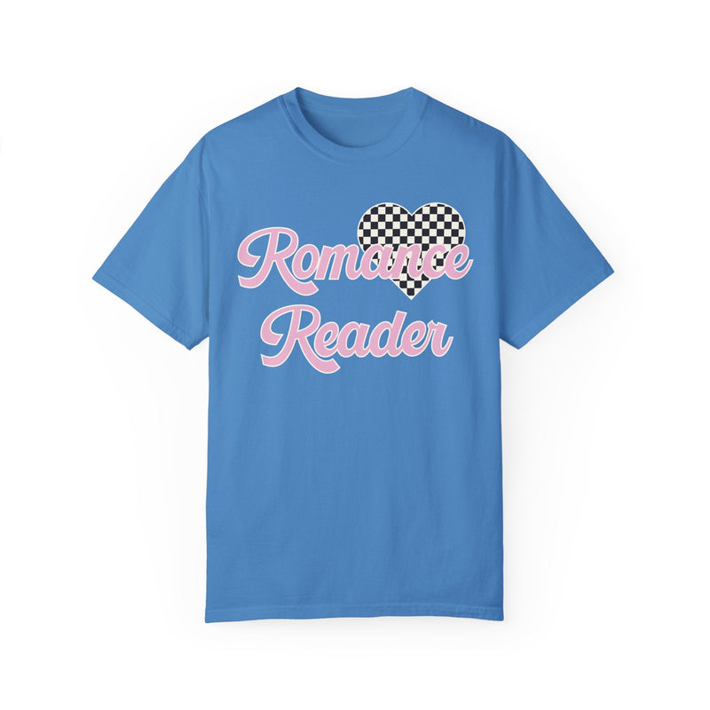 Romance Reader Tee Shirt with Checkered Heart, Cute 90s Aesthetic Book Lover Gift Idea for Bookworm or Librarian Who Loves Romance Novels - Opal and June