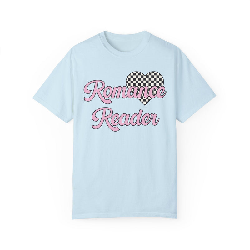 Romance Reader Tee Shirt with Checkered Heart, Cute 90s Aesthetic Book Lover Gift Idea for Bookworm or Librarian Who Loves Romance Novels - Opal and June