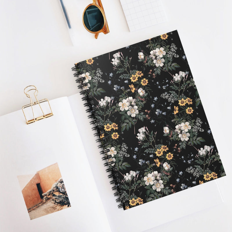 Romantic Floral Gothic Notebook with Dark Boho Flowers for Meetings at Work - Opal and June