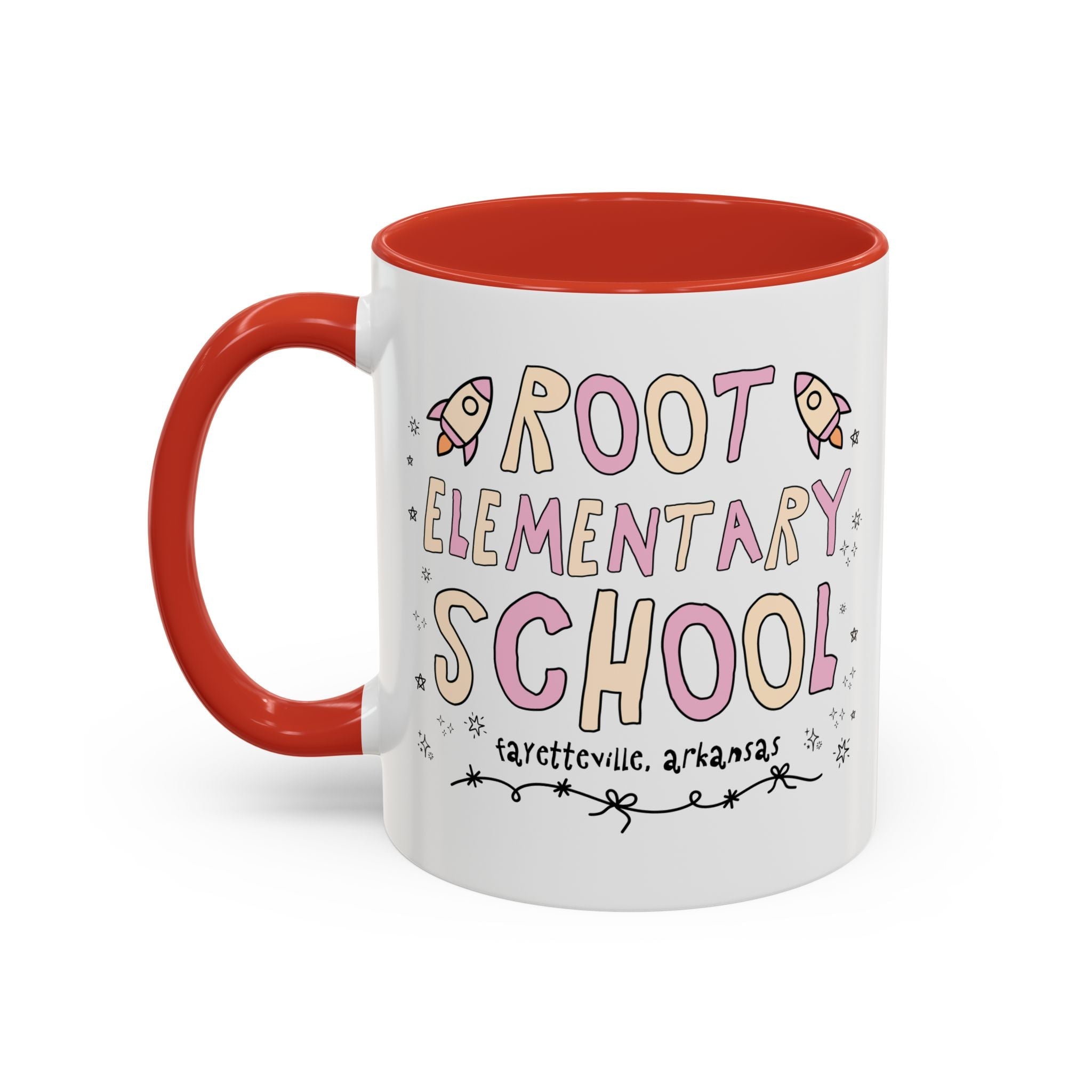 Root Elementary School Coffee Mug: Pink and Beige | FPS + Opal and June 11 Oz Coffee Mug, Fayetteville Public Schools - Opal and June