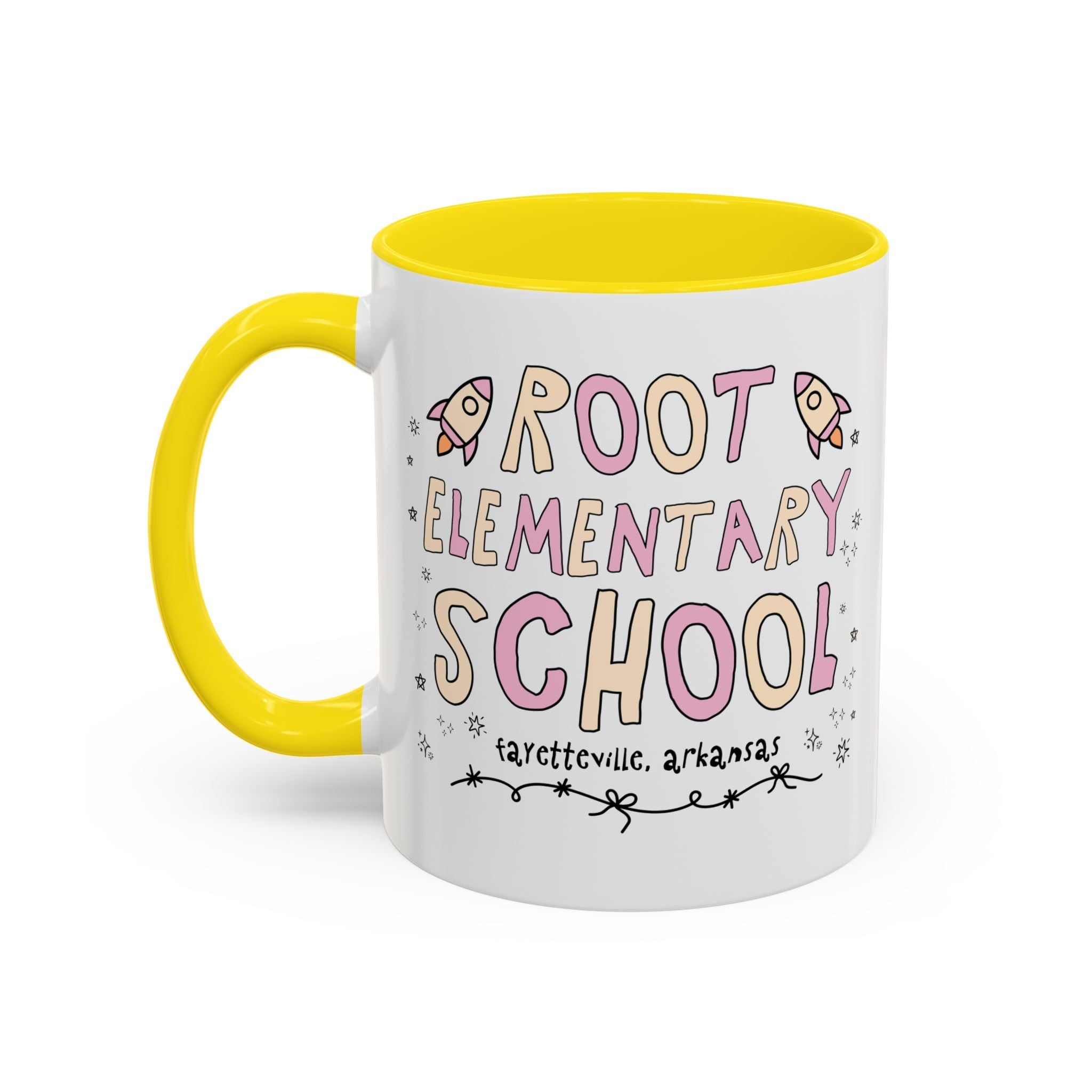 Root Elementary School Coffee Mug: Pink and Beige | FPS + Opal and June 11 Oz Coffee Mug, Fayetteville Public Schools - Opal and June