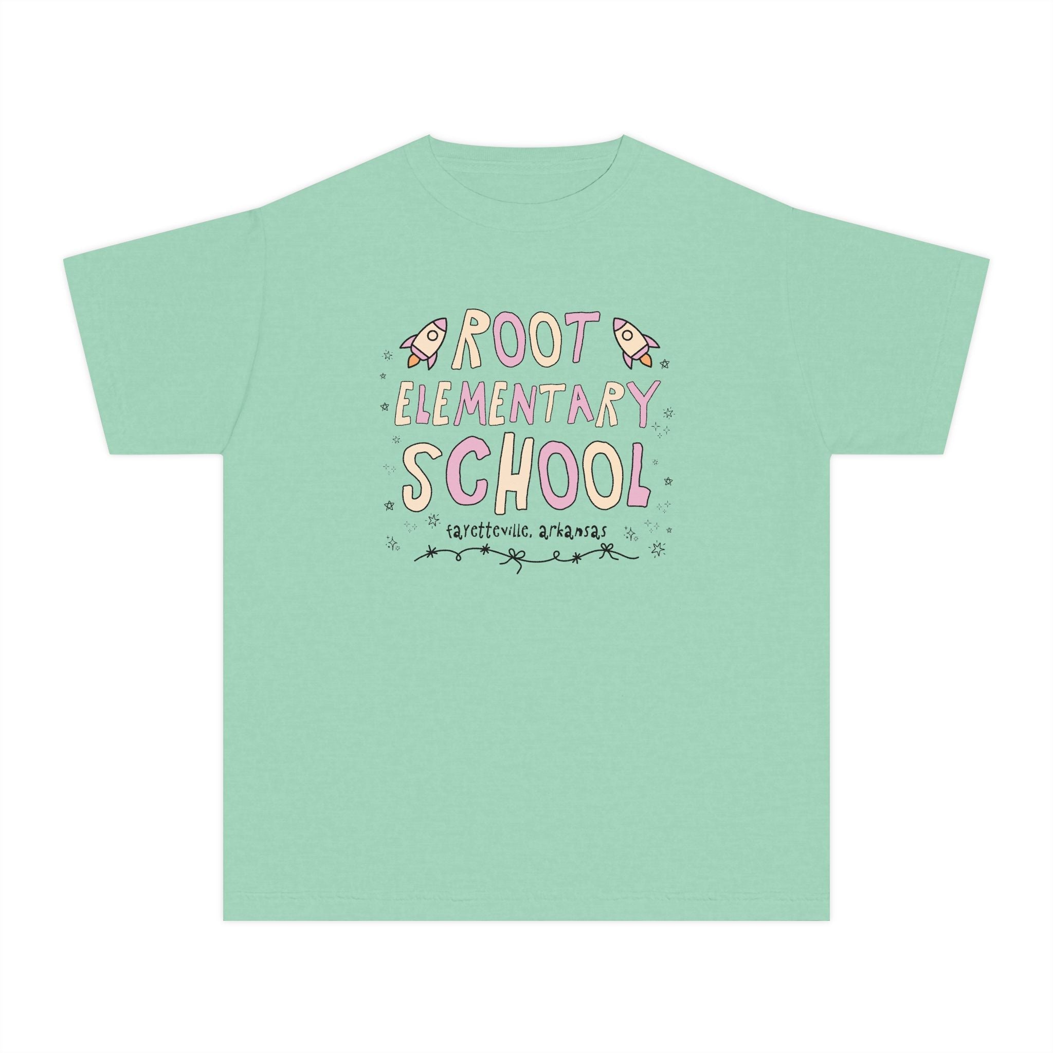 Root Elementary School Kids Tee Shirt: Pink and Beige | FPS + Opal and June Kids Tee Shirt, Fayetteville Public Schools - Opal and June