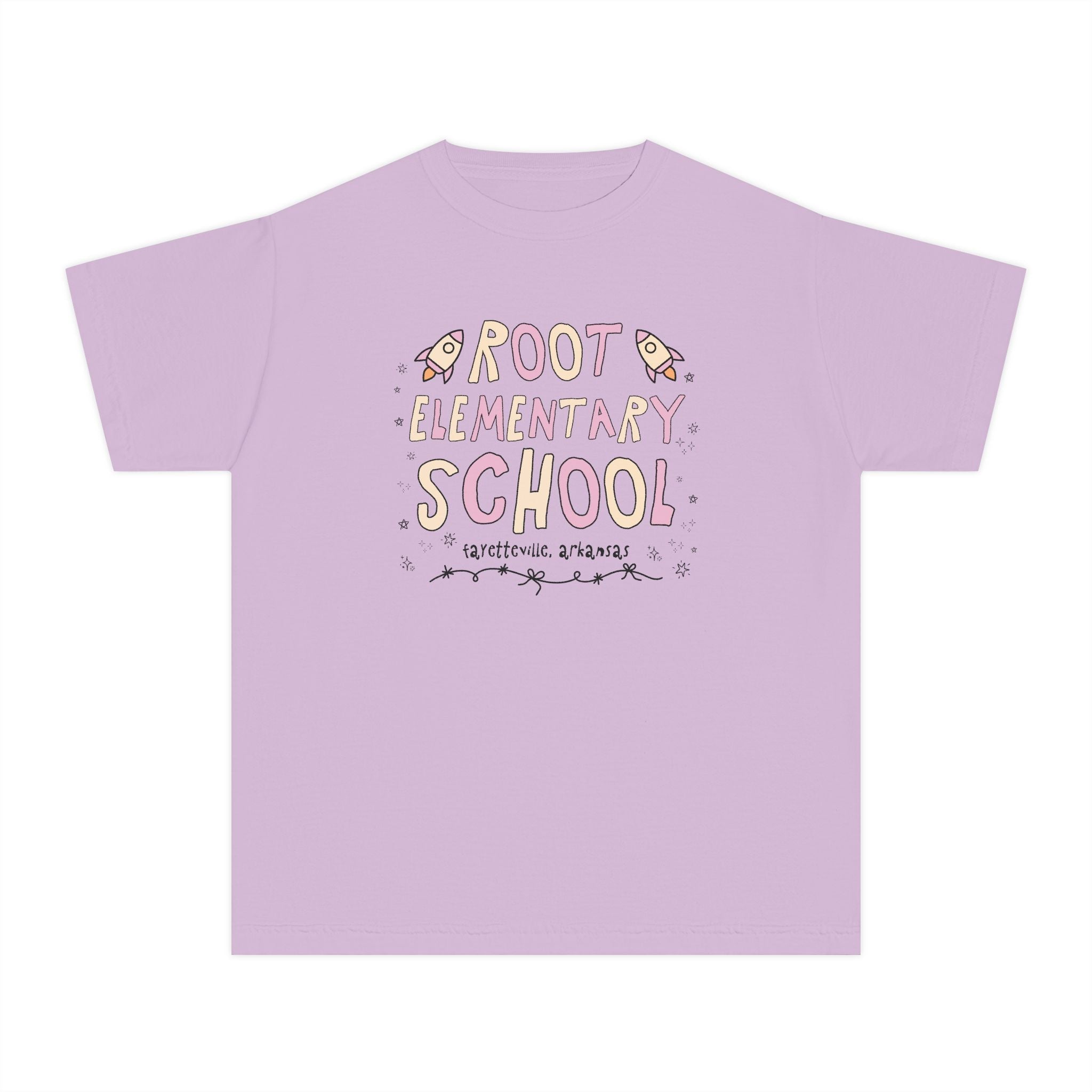 Root Elementary School Kids Tee Shirt: Pink and Beige | FPS + Opal and June Kids Tee Shirt, Fayetteville Public Schools - Opal and June