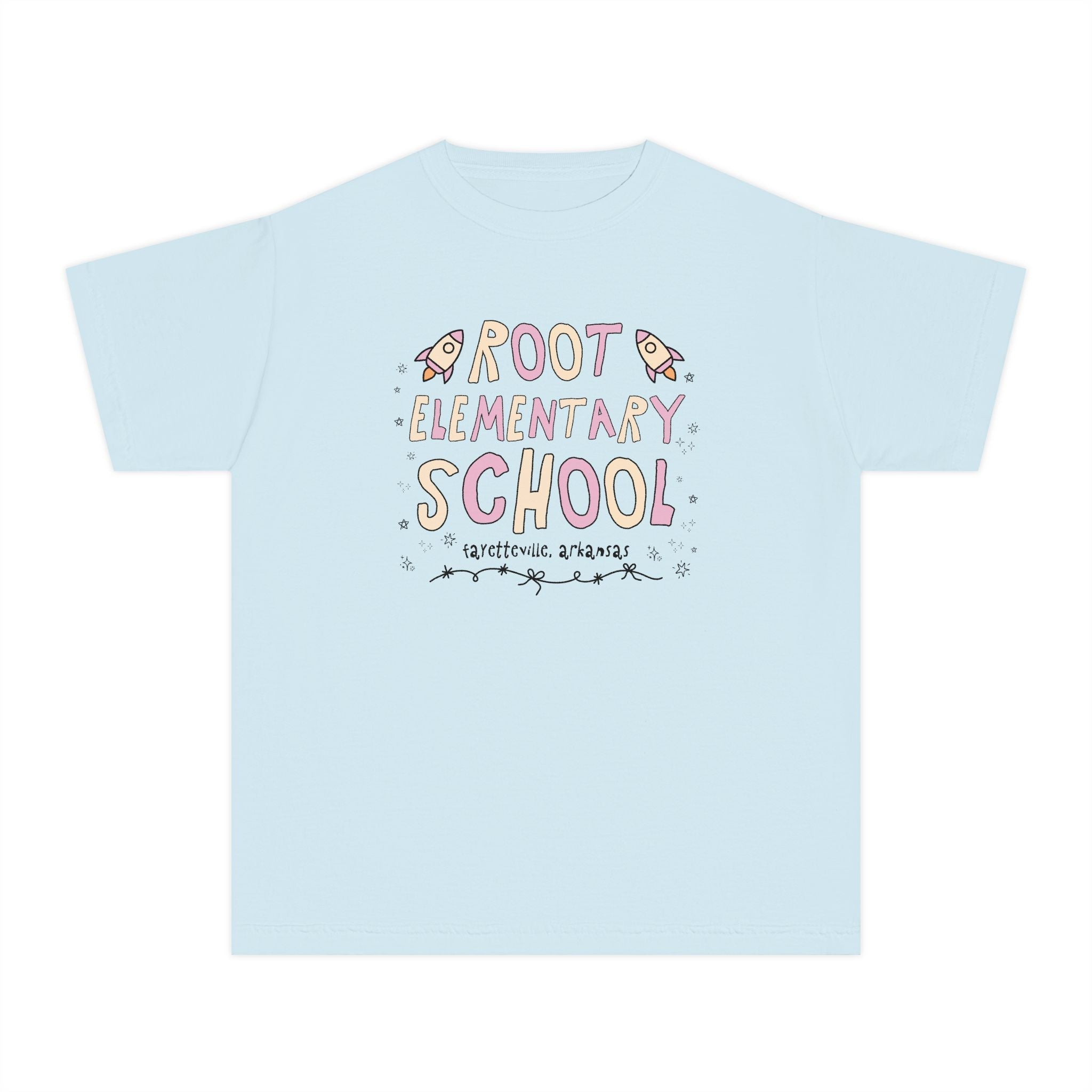 Root Elementary School Kids Tee Shirt: Pink and Beige | FPS + Opal and June Kids Tee Shirt, Fayetteville Public Schools - Opal and June