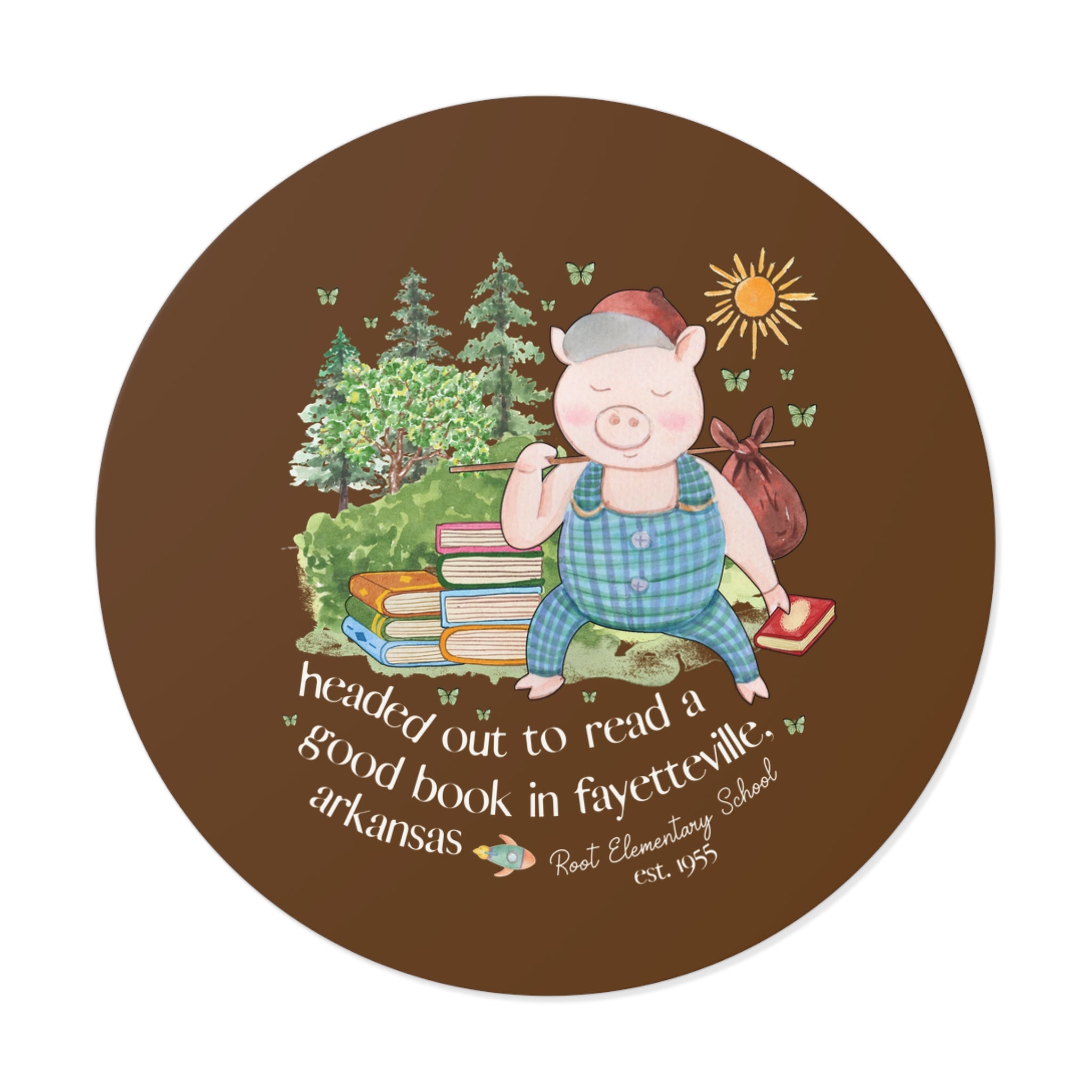 Root Elementary School Sticker: Headed Out to Read a Good Book | FPS + Opal and June Sticker, Fayetteville Public Schools - Opal and June