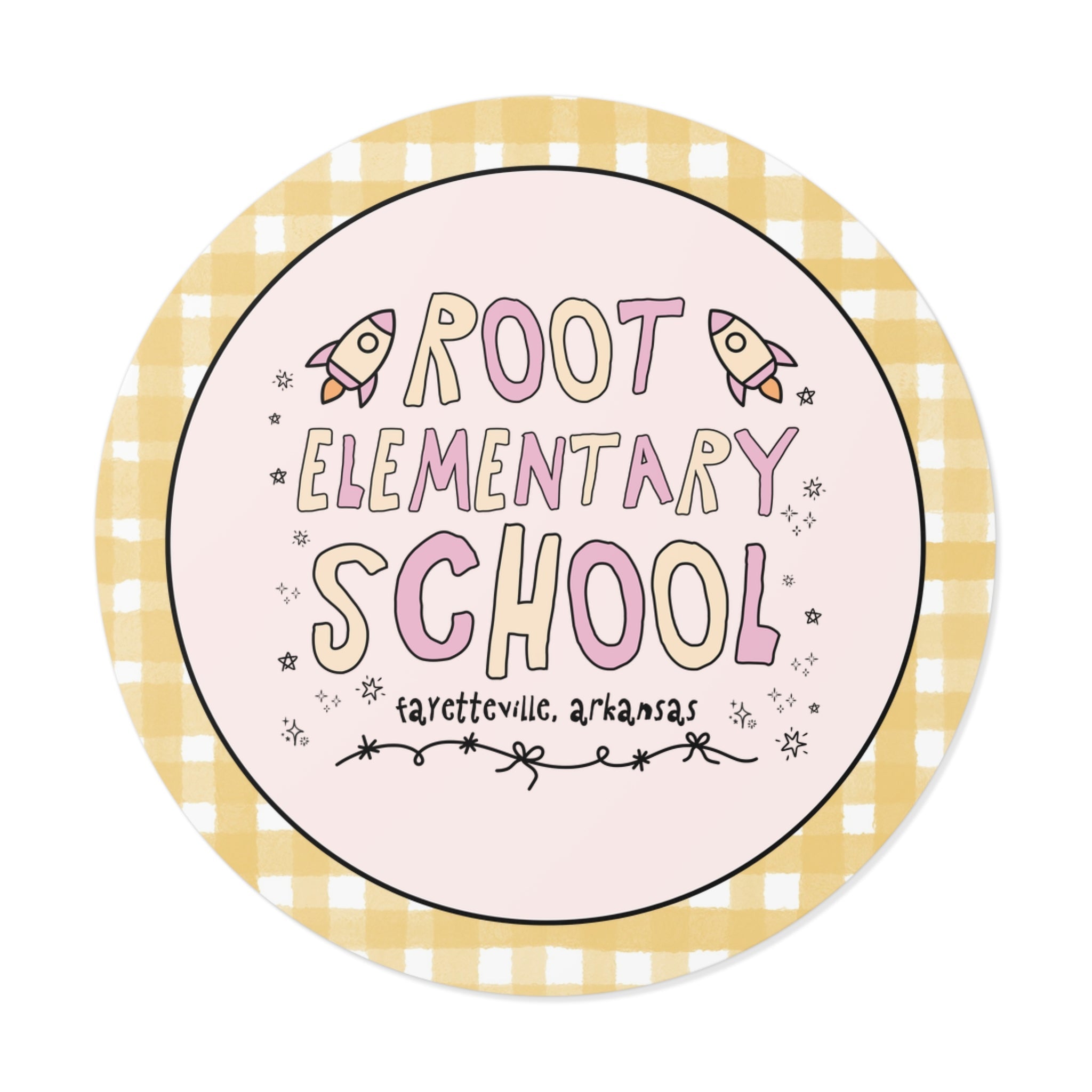 Root Elementary School Sticker: Pink and Beige | FPS + Opal and June Sticker, Fayetteville Public Schools - Opal and June