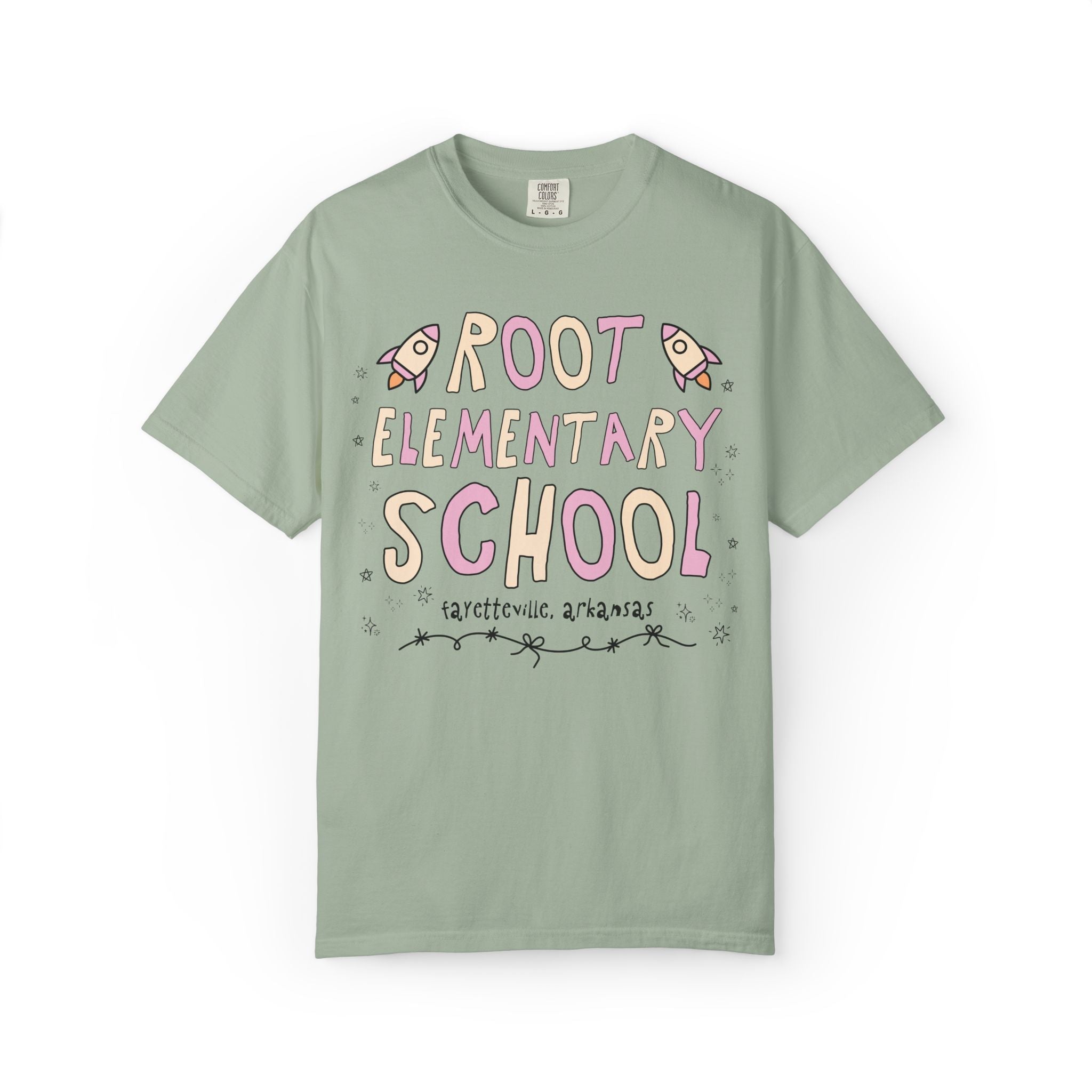 Root Elementary School Tee Shirt: Pink and Beige | FPS + Opal and June Tee Shirt, Fayetteville Public Schools - Opal and June