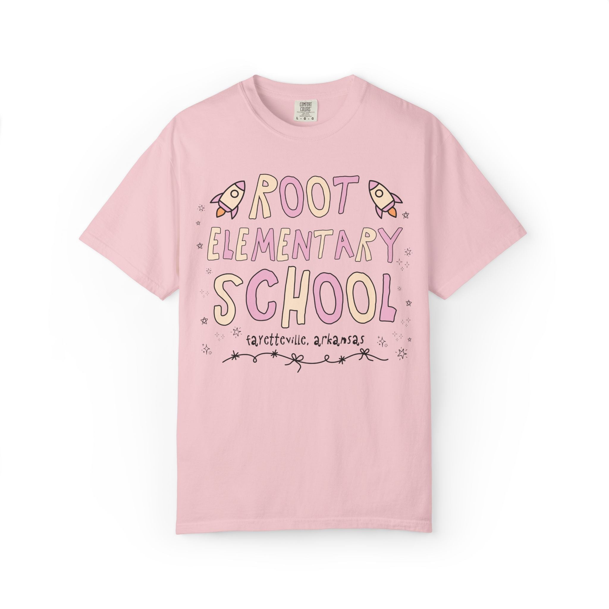 Root Elementary School Tee Shirt: Pink and Beige | FPS + Opal and June Tee Shirt, Fayetteville Public Schools - Opal and June
