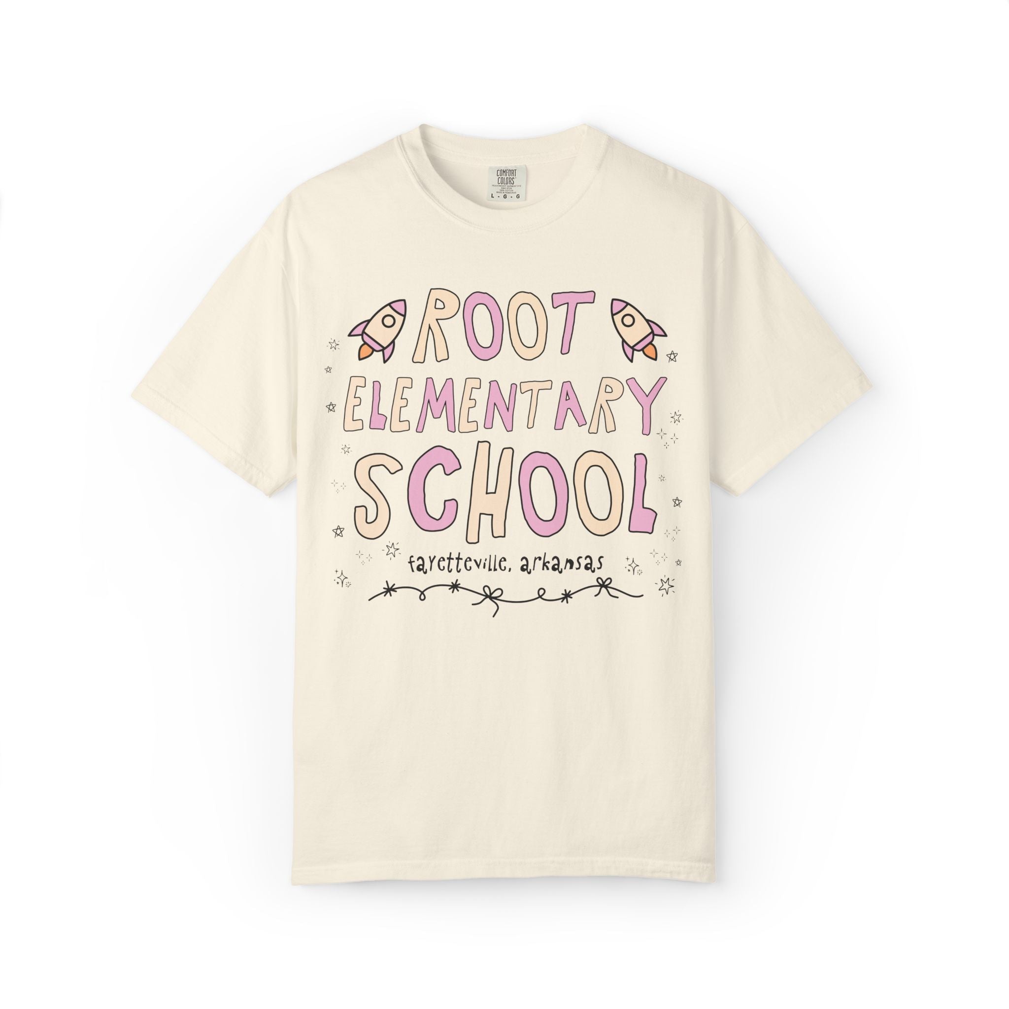 Root Elementary School Tee Shirt: Pink and Beige | FPS + Opal and June Tee Shirt, Fayetteville Public Schools - Opal and June