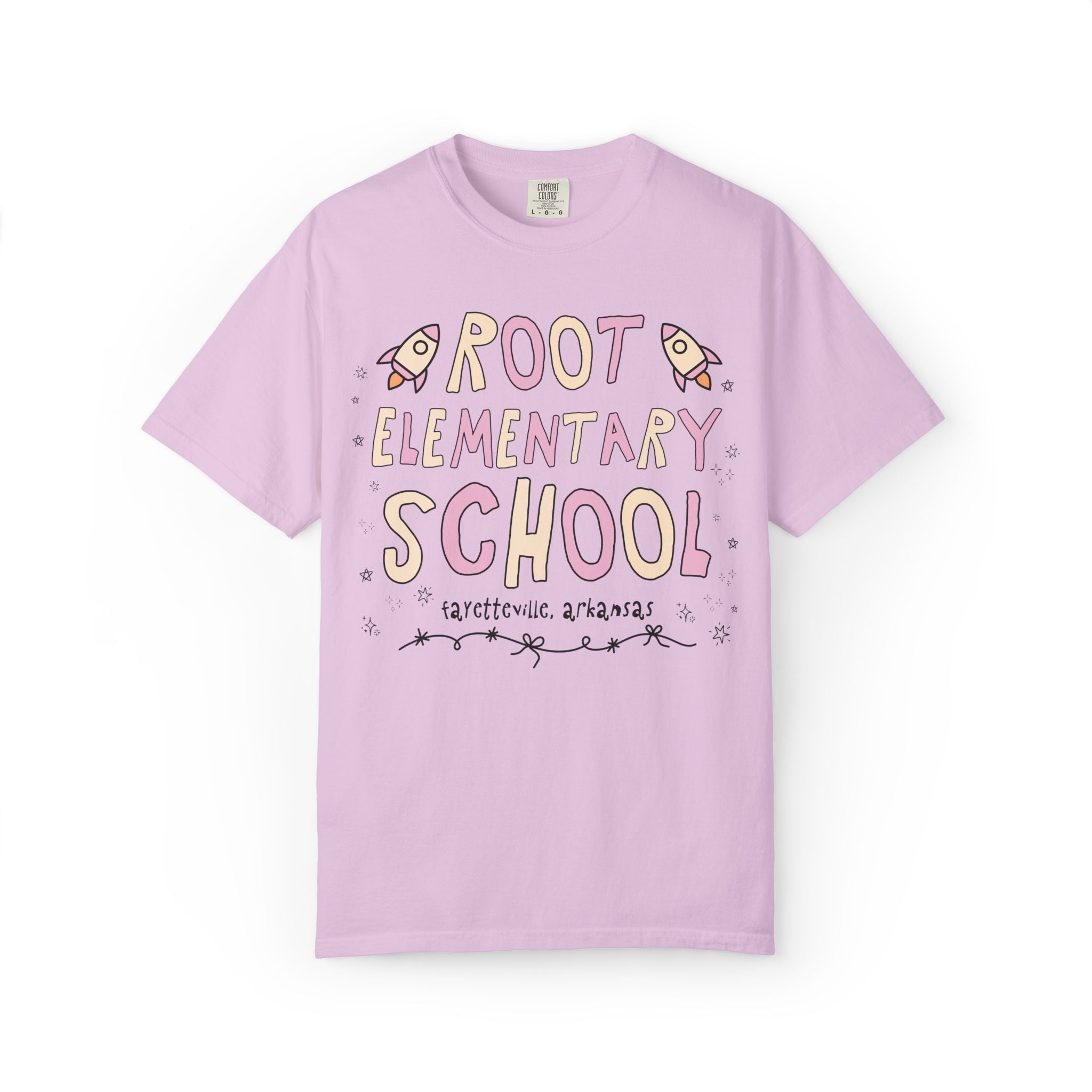 Root Elementary School Tee Shirt: Pink and Beige | FPS + Opal and June Tee Shirt, Fayetteville Public Schools - Opal and June