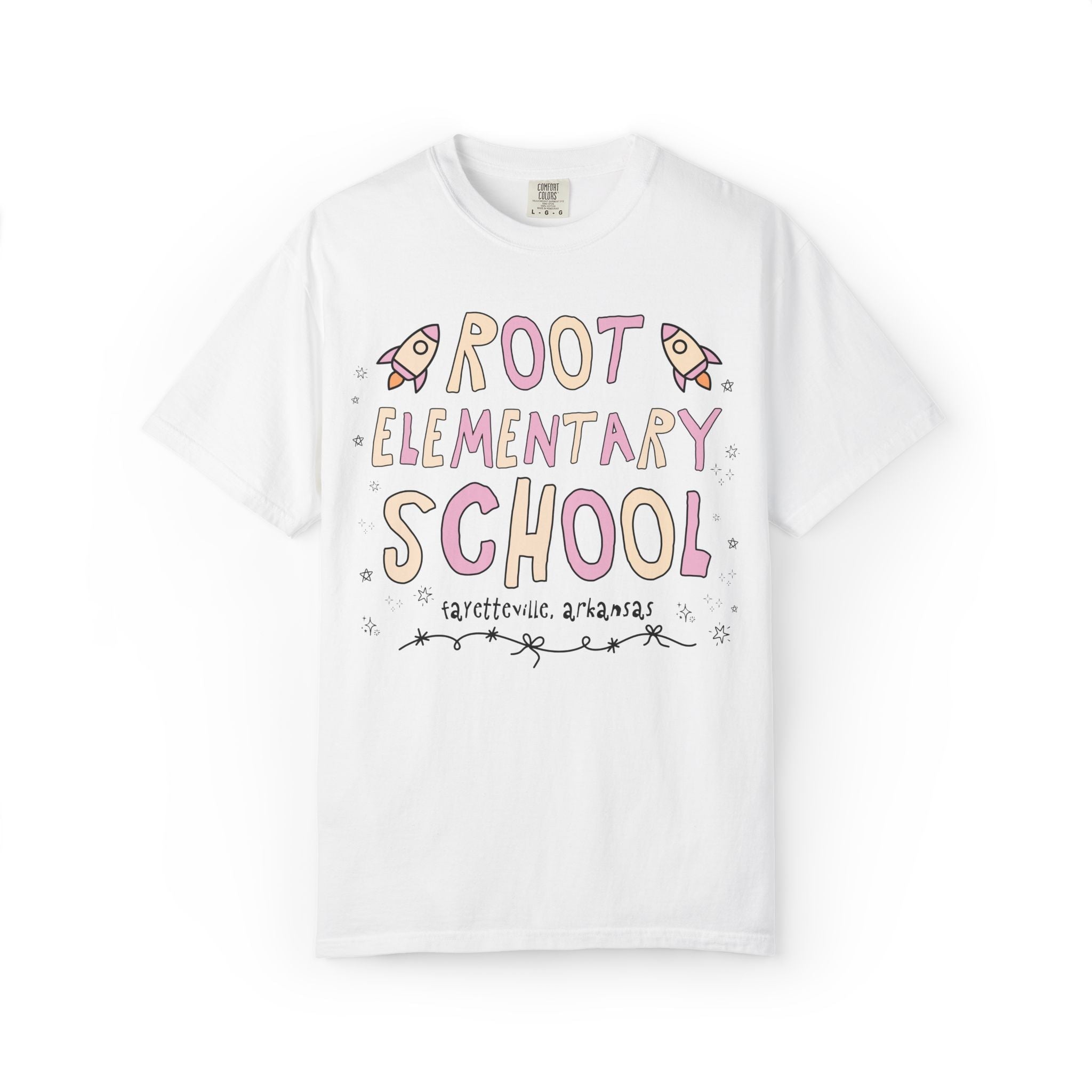 Root Elementary School Tee Shirt: Pink and Beige | FPS + Opal and June Tee Shirt, Fayetteville Public Schools - Opal and June