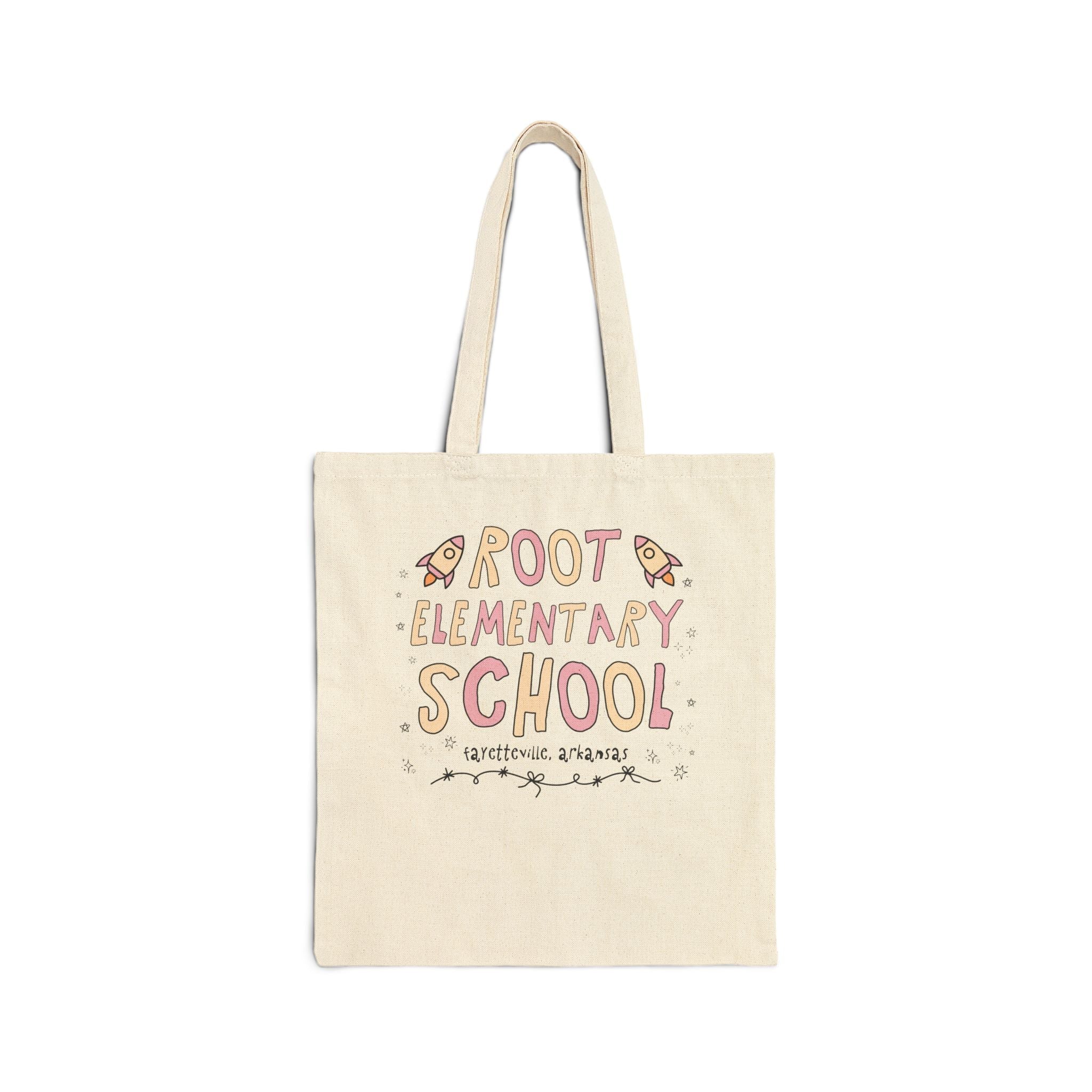 Root Elementary School Tote Bag: Pink and Beige | FPS + Opal and June Tote Bag, Fayetteville Public Schools - Opal and June