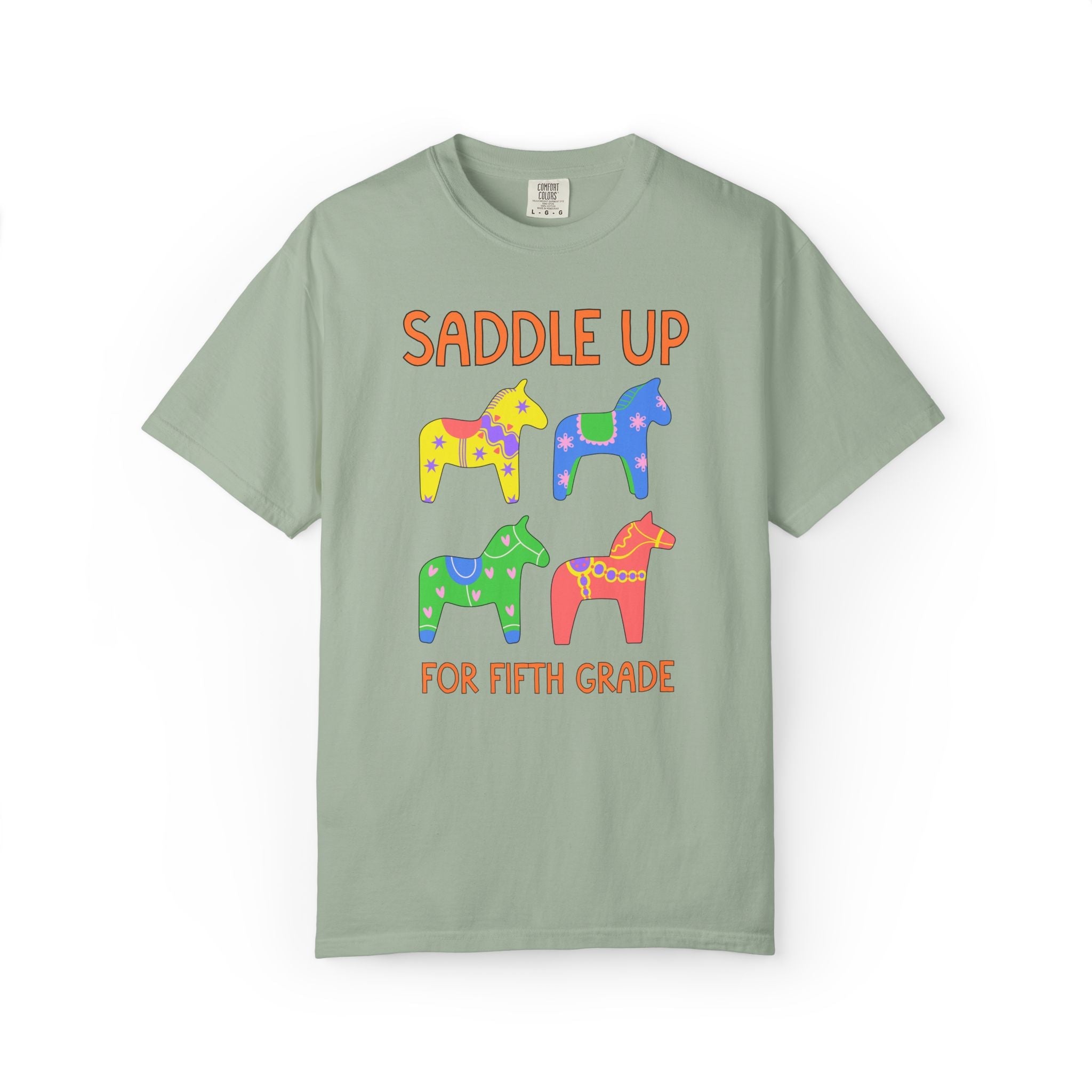 Saddle Up for Fifth Grade: Cute Fifth Grade Teacher Team T-Shirt, Silly Dreamcore Tee with Horses, Student Teacher or Paraprofessional Tee - Opal and June