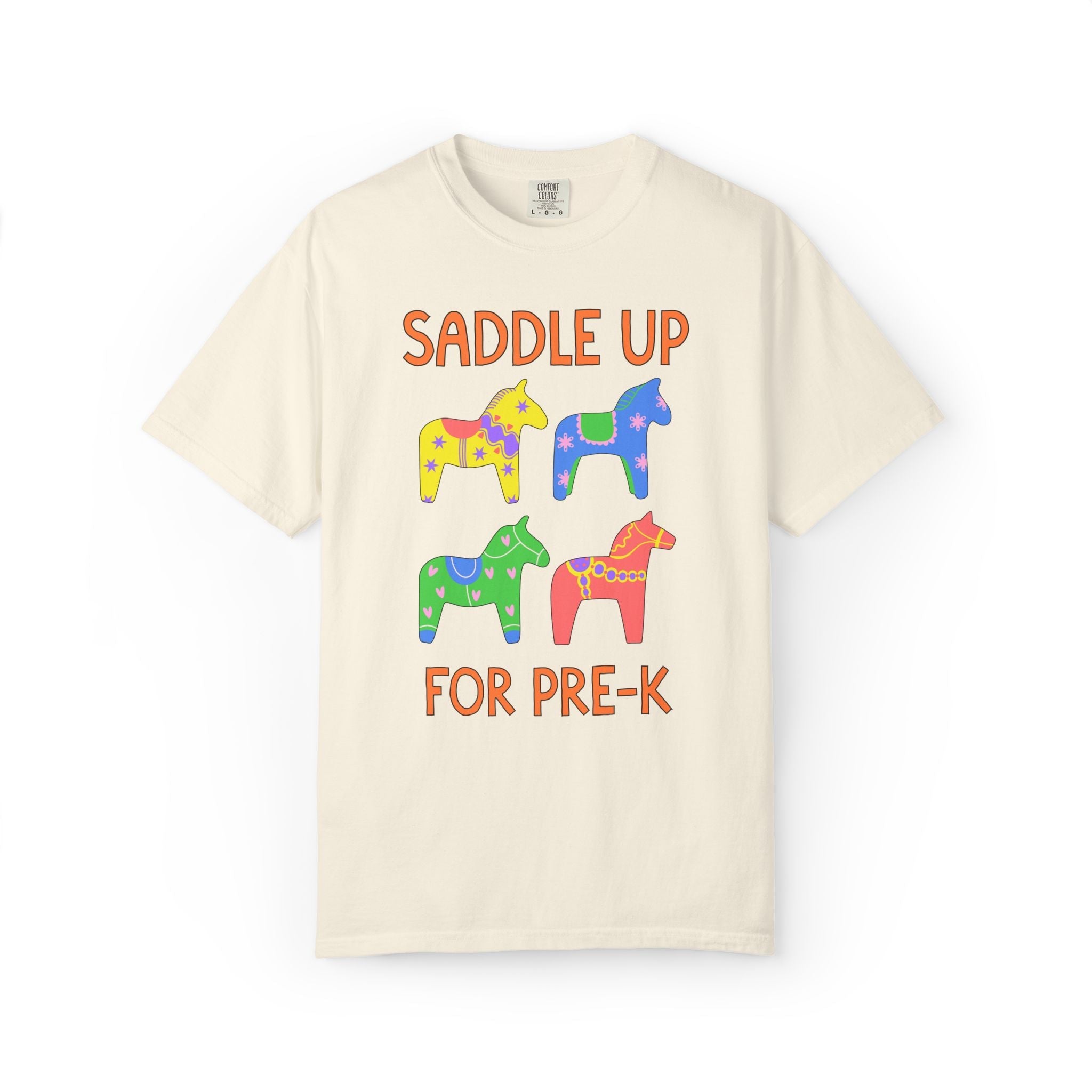 Saddle Up for Pre-K: Cute Preschool Teacher Matching Preschool Office Staff Tee, Silly Dreamcore Aesthetic Tee with Horses, New Teacher Gift - Opal and June