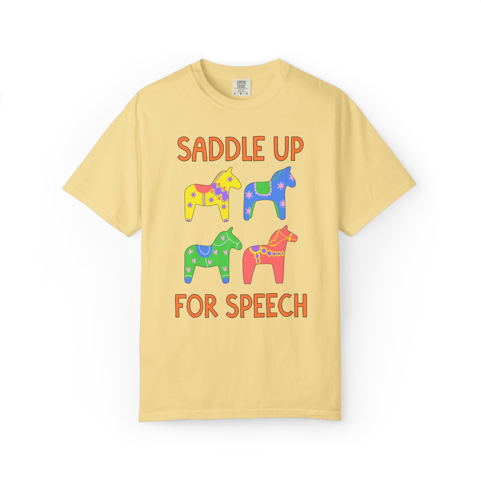 Saddle Up for Speech: Cute Speech Therapist or Speech Office T-Shirt, Silly Dreamcore Aesthetic Tee with Horses, New SLP Therapist Gift - Opal and June