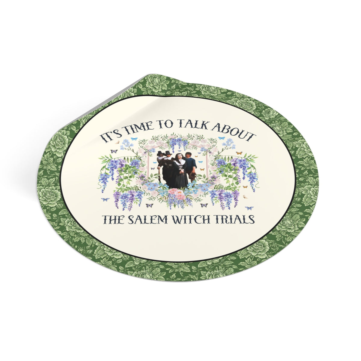 Salem Witch Trials Spooky History Buff Sticker with Flowers, Witchy History Lover Sticker, Early American History Spooky Season Decal - Opal and June