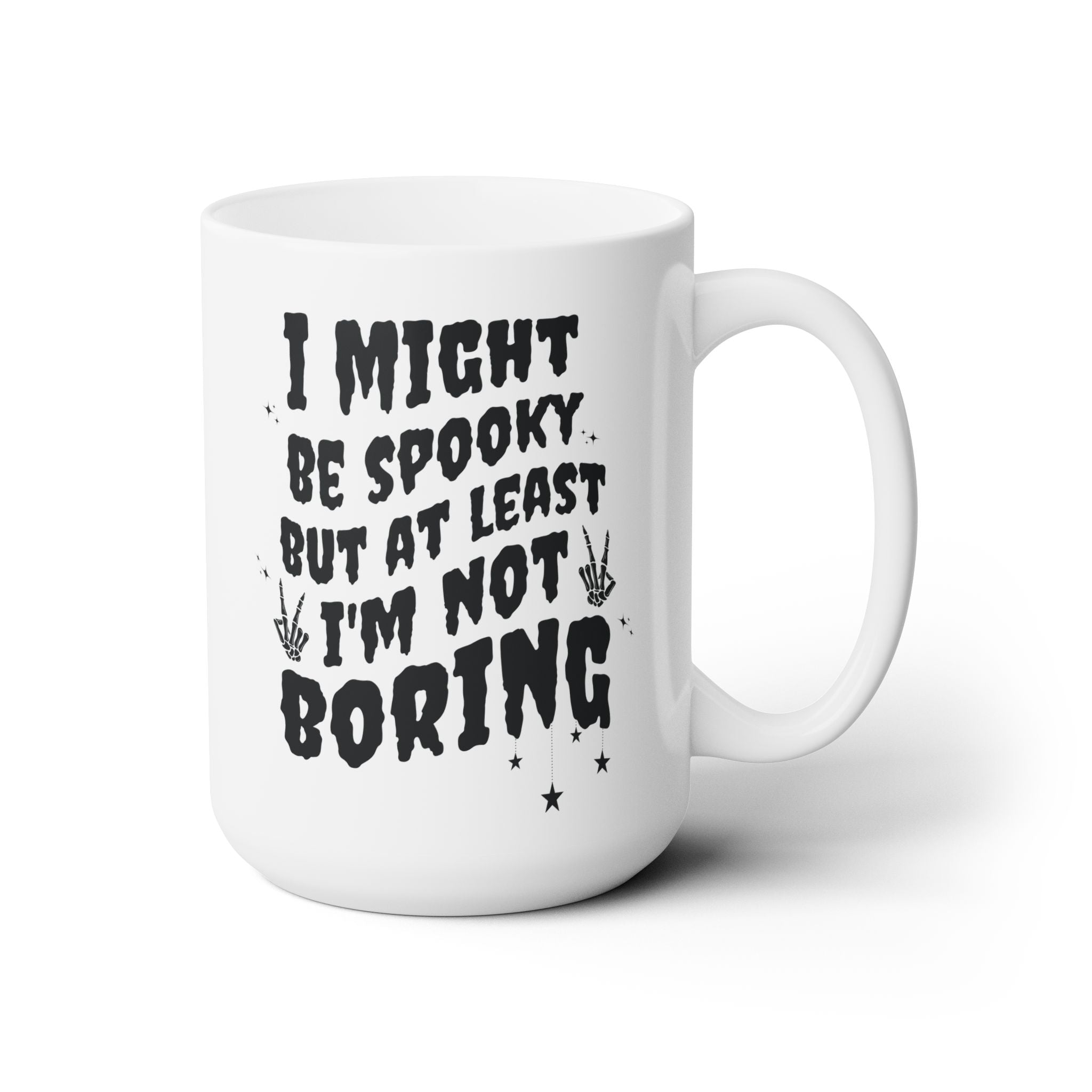 Sarcastic Halloween Coffee Mug for Spooky Season: 15 Oz Coffee Mug with Skeleton Hand and Stars, Funny Boho Celestial Haunted Mug for Her - Opal and June
