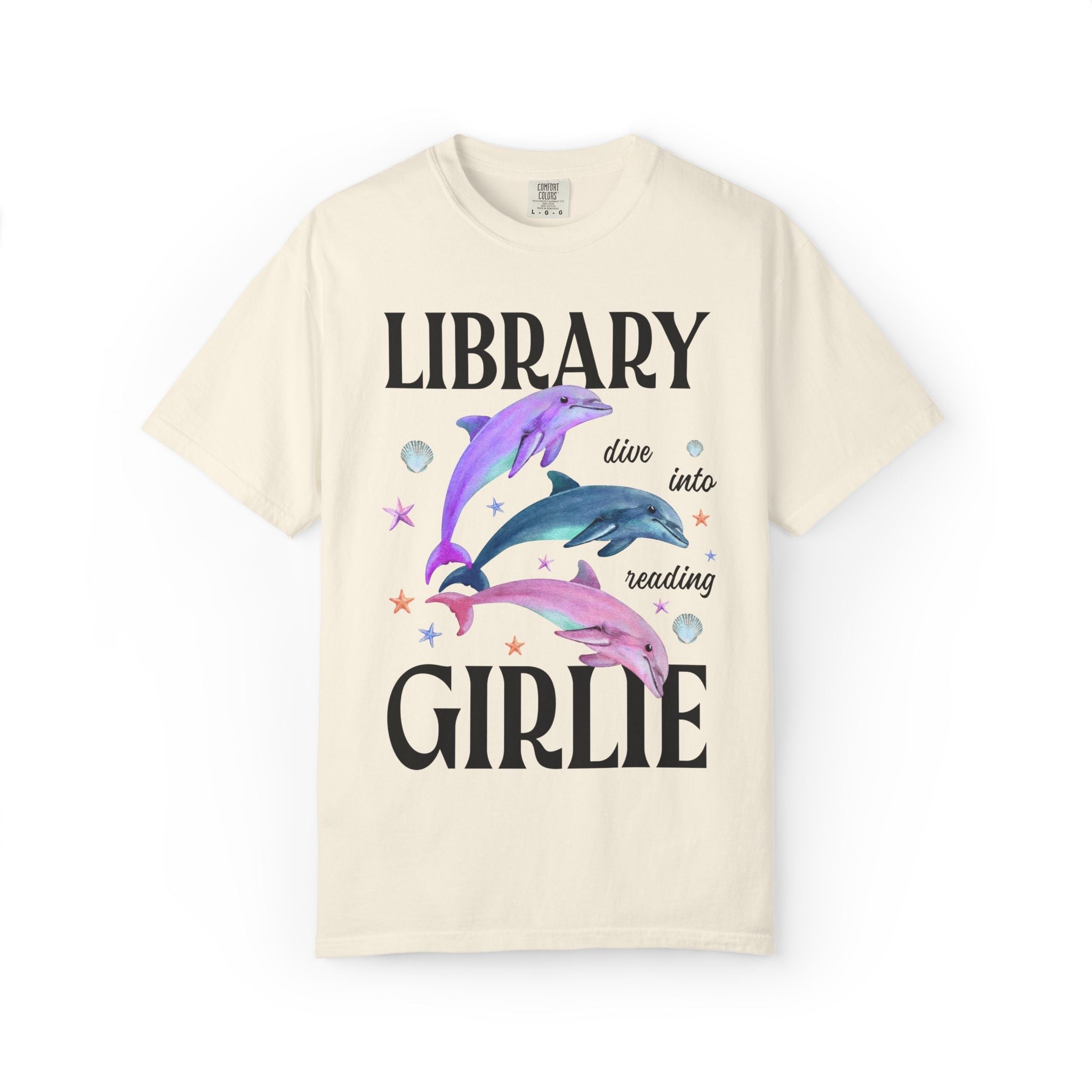 School Librarian or Bookish Tee Shirt with Dolphins: Dive Into Reading - Opal and June
