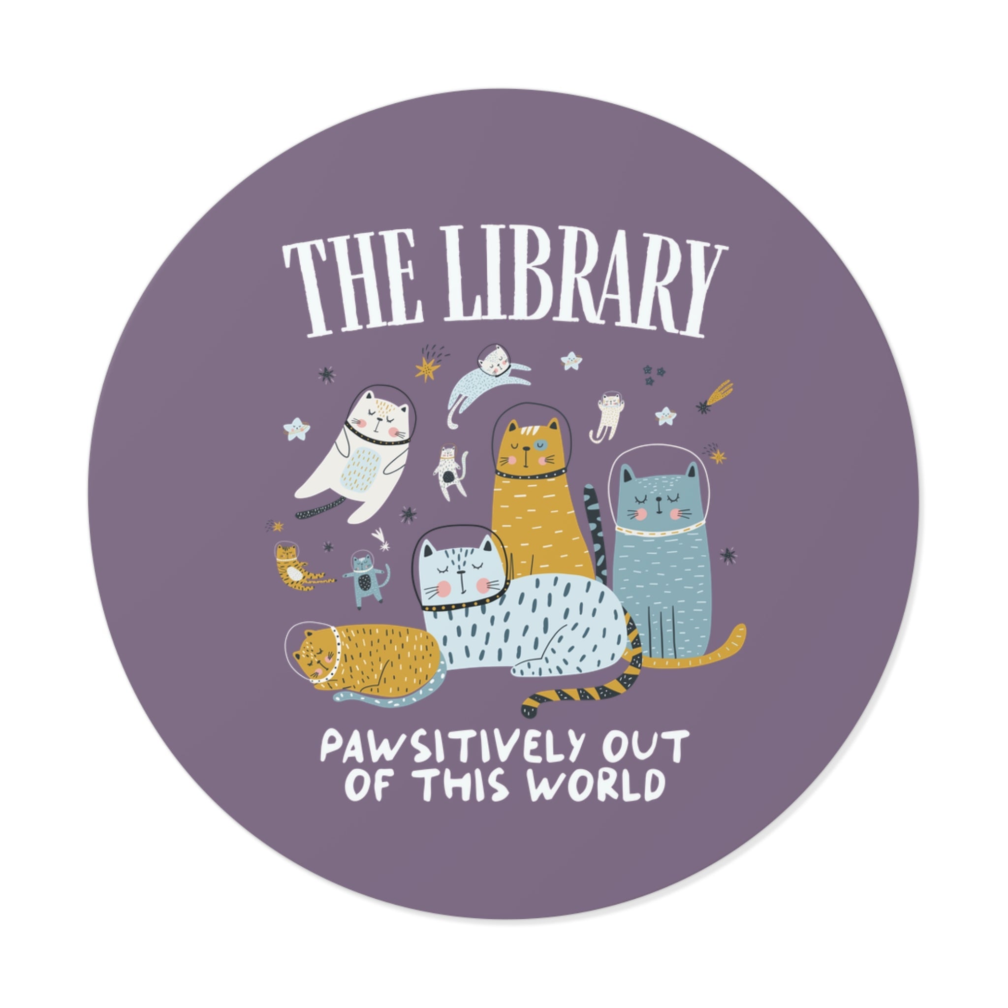 School Librarian Space Cat Sticker with Astronaut Kittens and Stars: Pawsitively Out of This World Teacher Team Sticker for Cat Lover - Opal and June