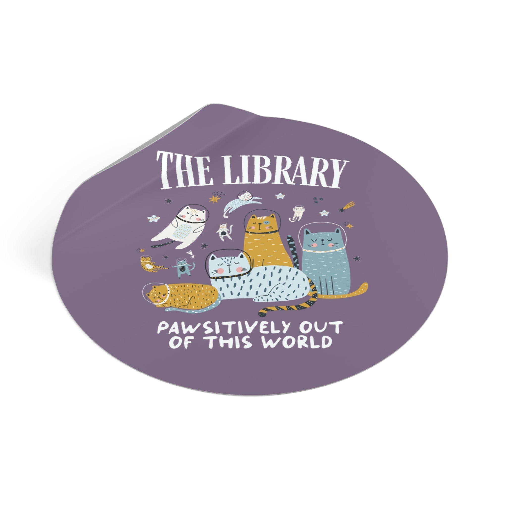 School Librarian Space Cat Sticker with Astronaut Kittens and Stars: Pawsitively Out of This World Teacher Team Sticker for Cat Lover - Opal and June